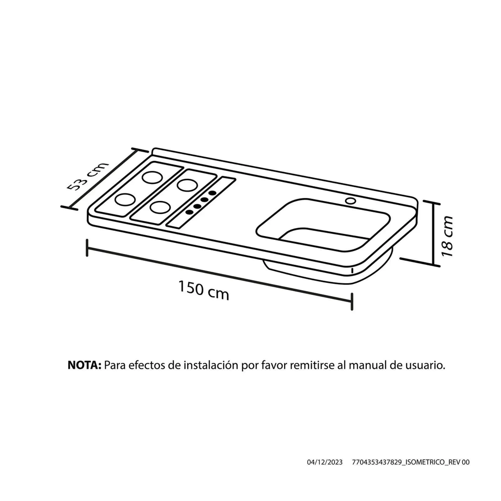 Mesón Haceb 1.50 Metros Pozuelo Derecho Gas Natural Con Encendido Eléctrico