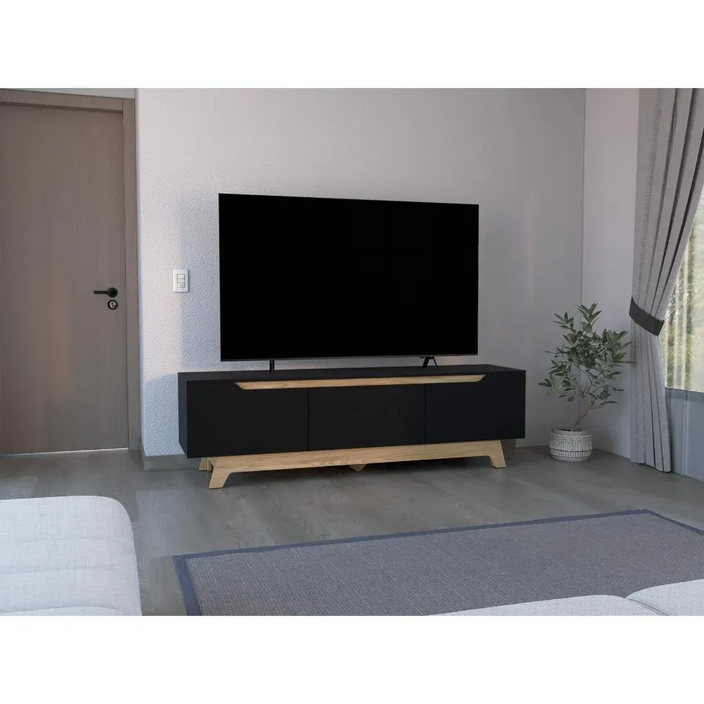 Mesa Para Tv Toulo, Wengue Y Fresno, Con Espacio Para TV De 80''