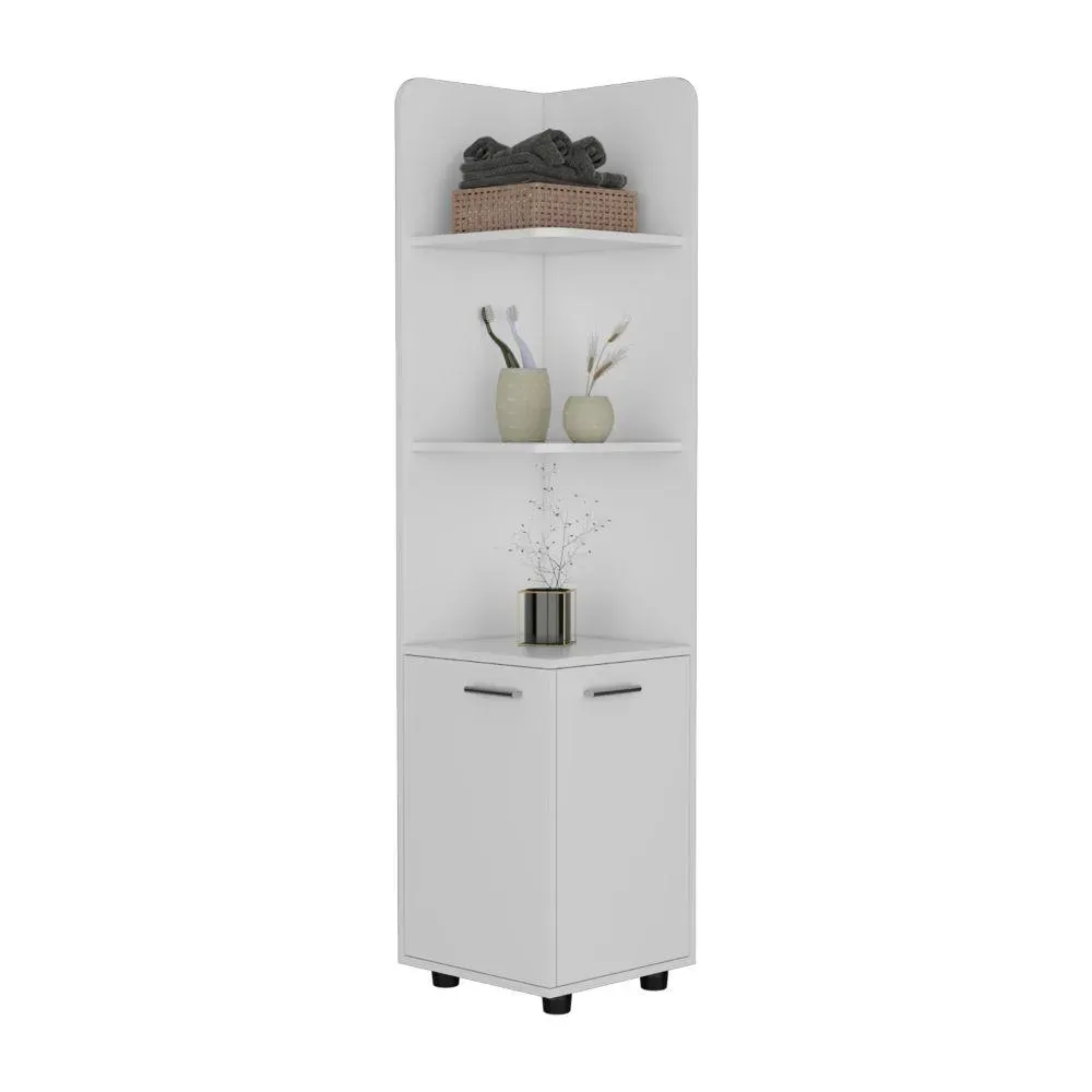 Mueble Esquinero Malibu, Blanco, Con Dos Puertas Abatibles y Patas Metalicas ZF