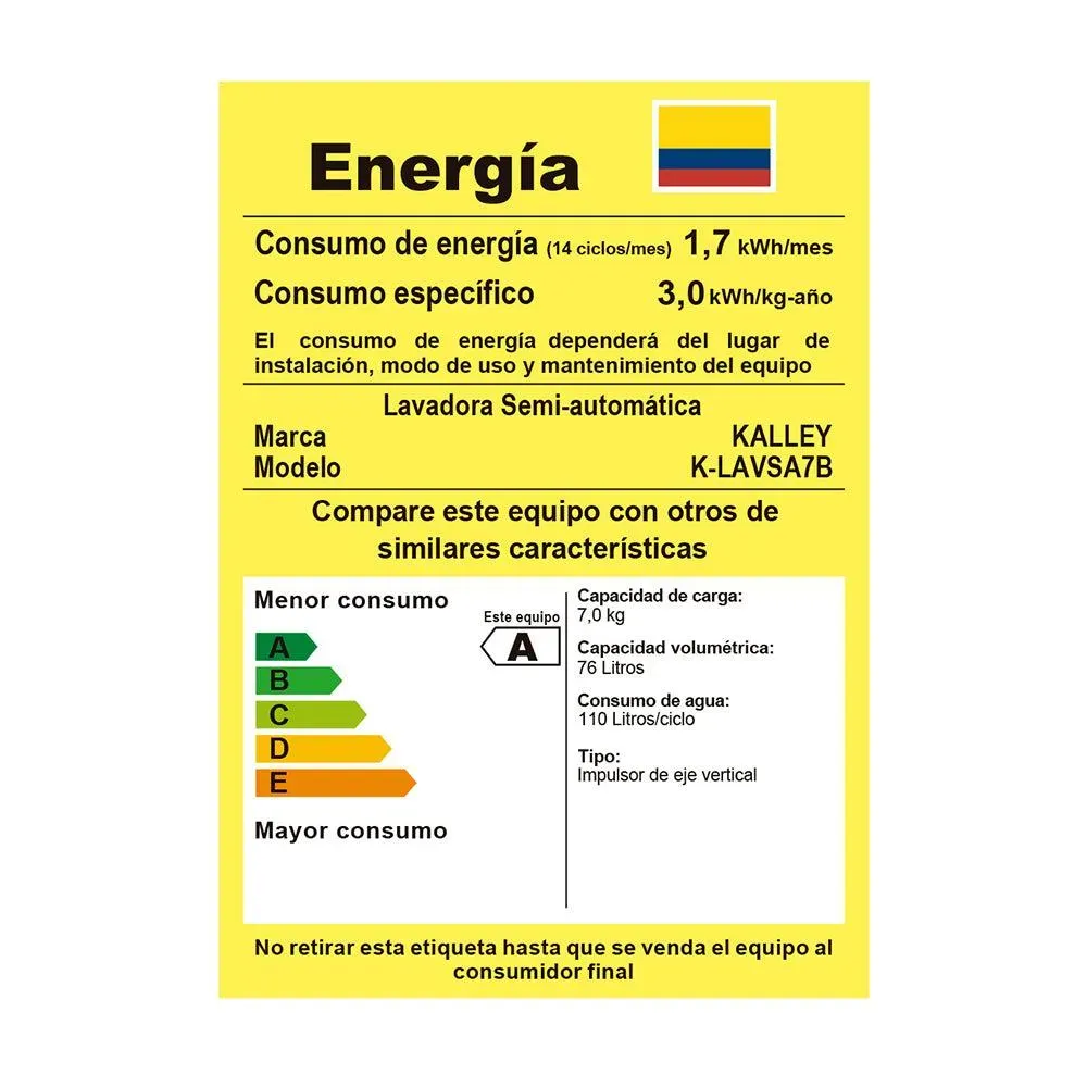 Lavadora KALLEY Semi Automática 7 Kilogramos K-LAVSA7B, Blanco