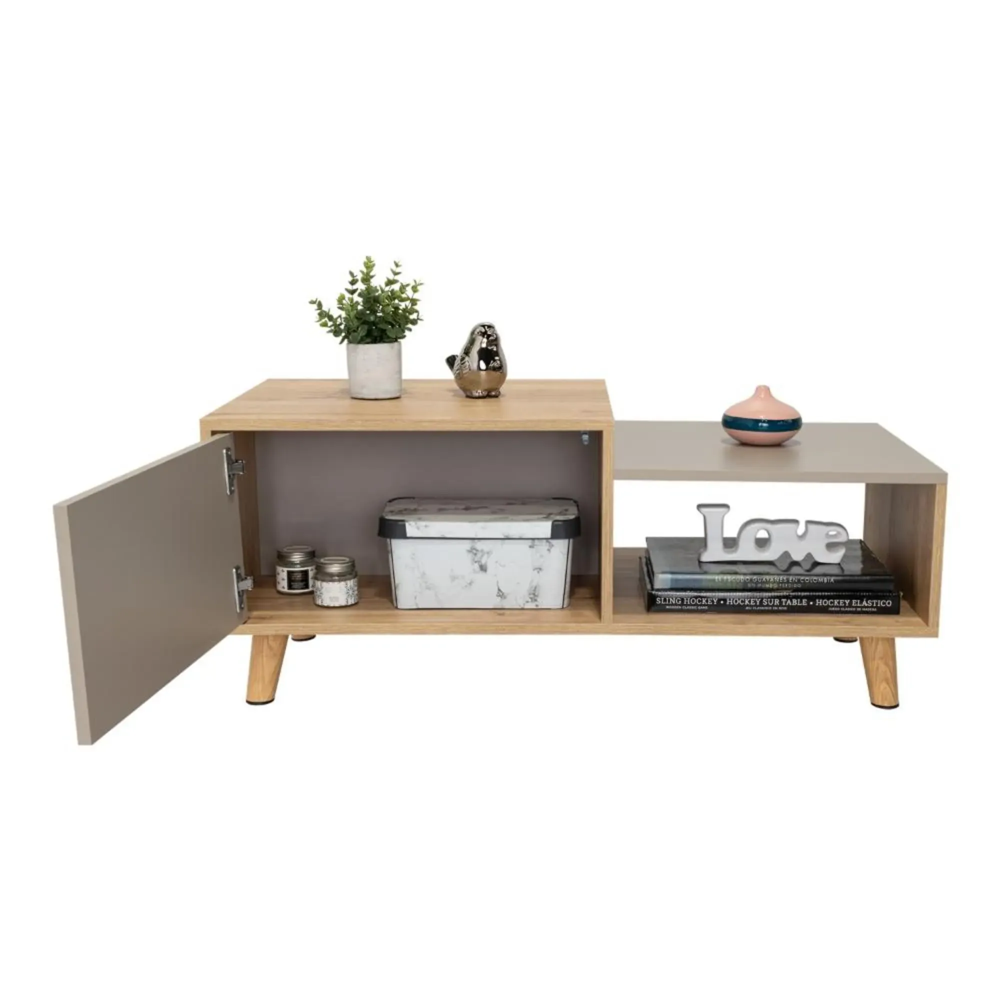 Mesa De Centro Trueno, Café Claro y Cocoa, Con Amplio Espacio Ideal Para Ubicar Decoraciones