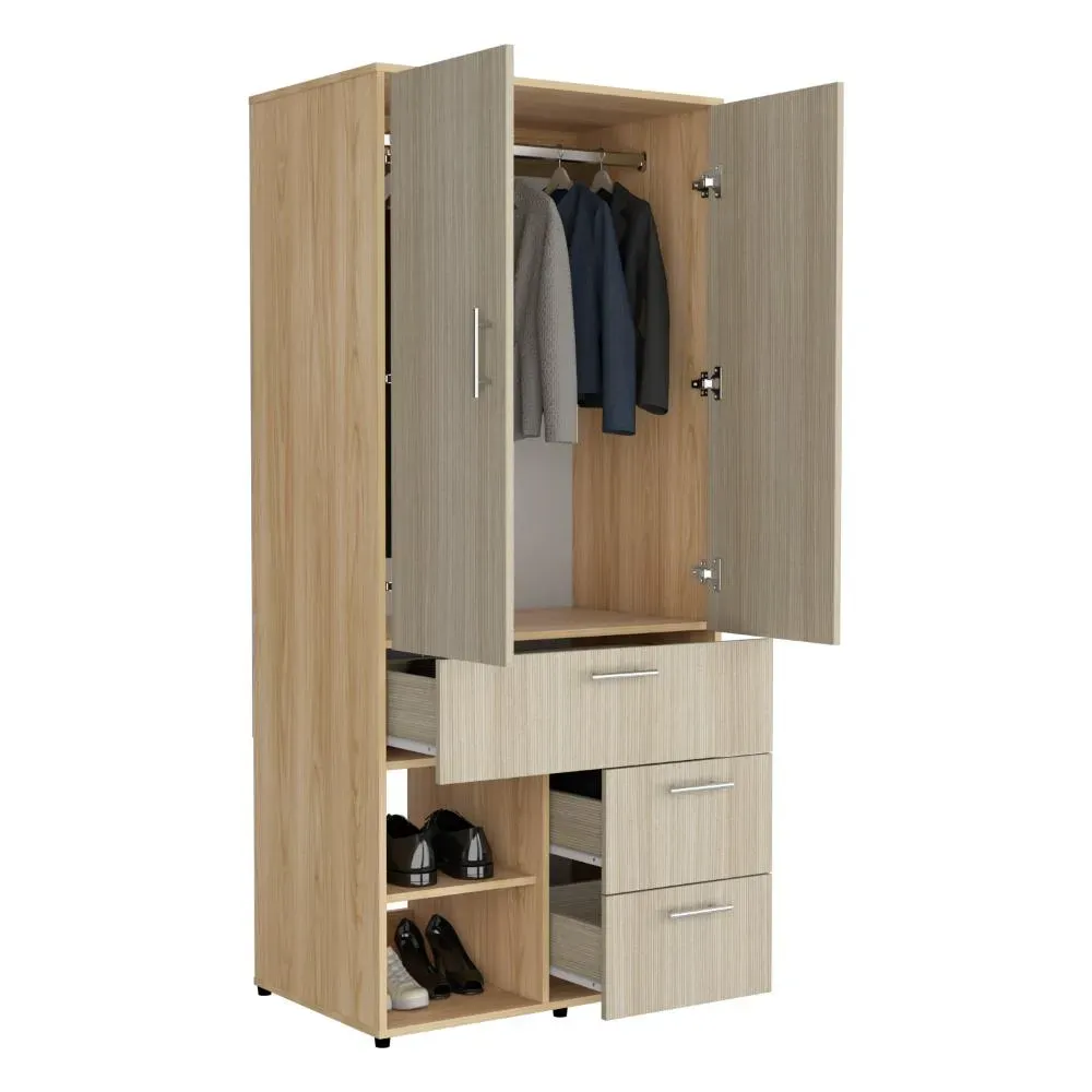 Closet Sevilla, Fresno Europeo, Con Dos Puertas Abatibles Y Tres Cajones