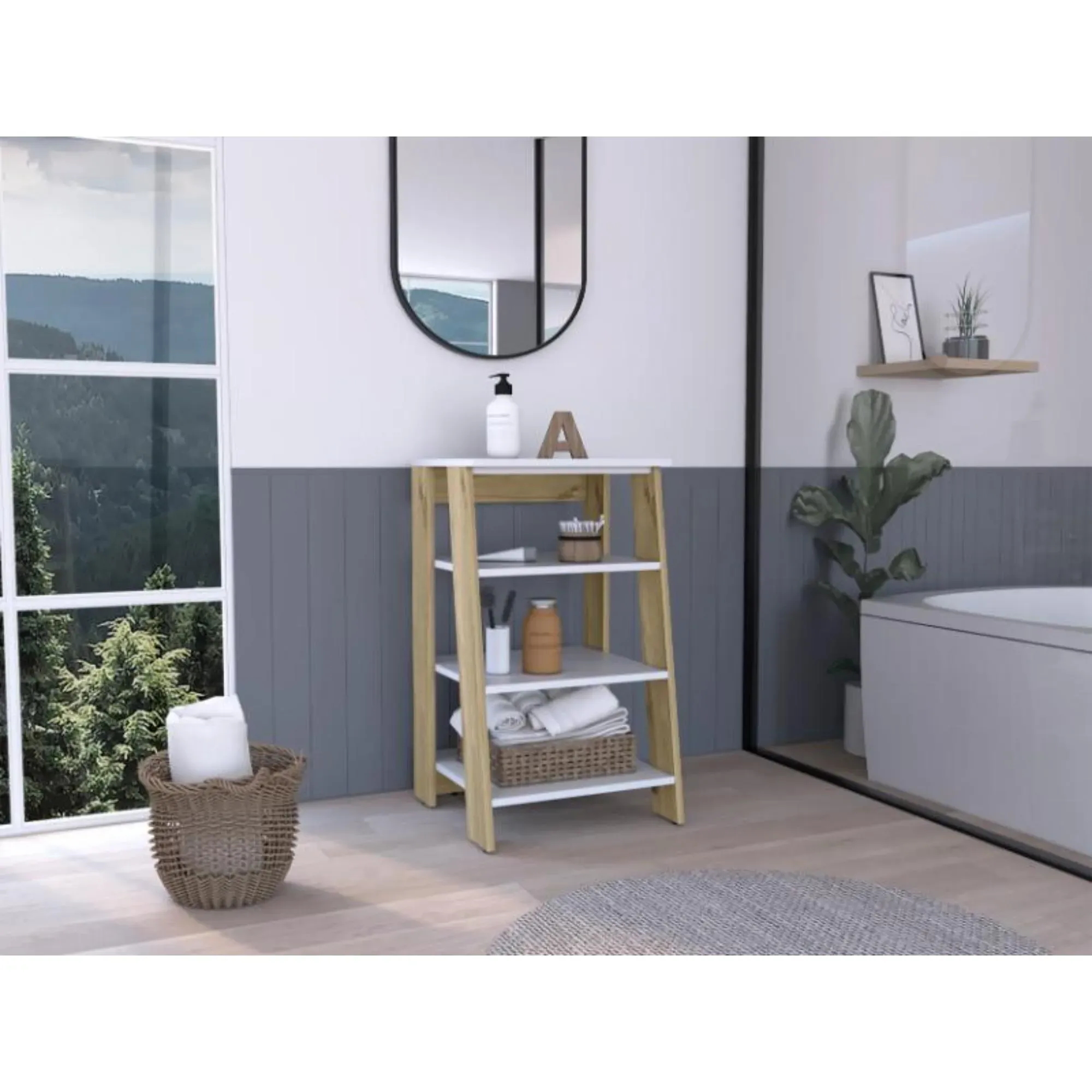 Gabinete De Baño Aqua 3 Pequeño, Café Claro y Blanco, Con Variedad De Entrepaños