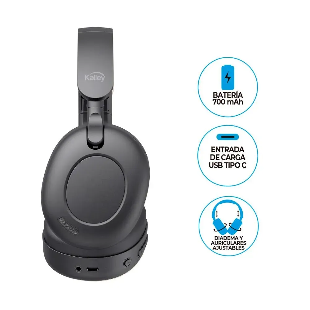 Audífonos De Diadema Kalley Inalámbricos Bluetooth Over Ear K-An2 Cancelación De Ruido Negro