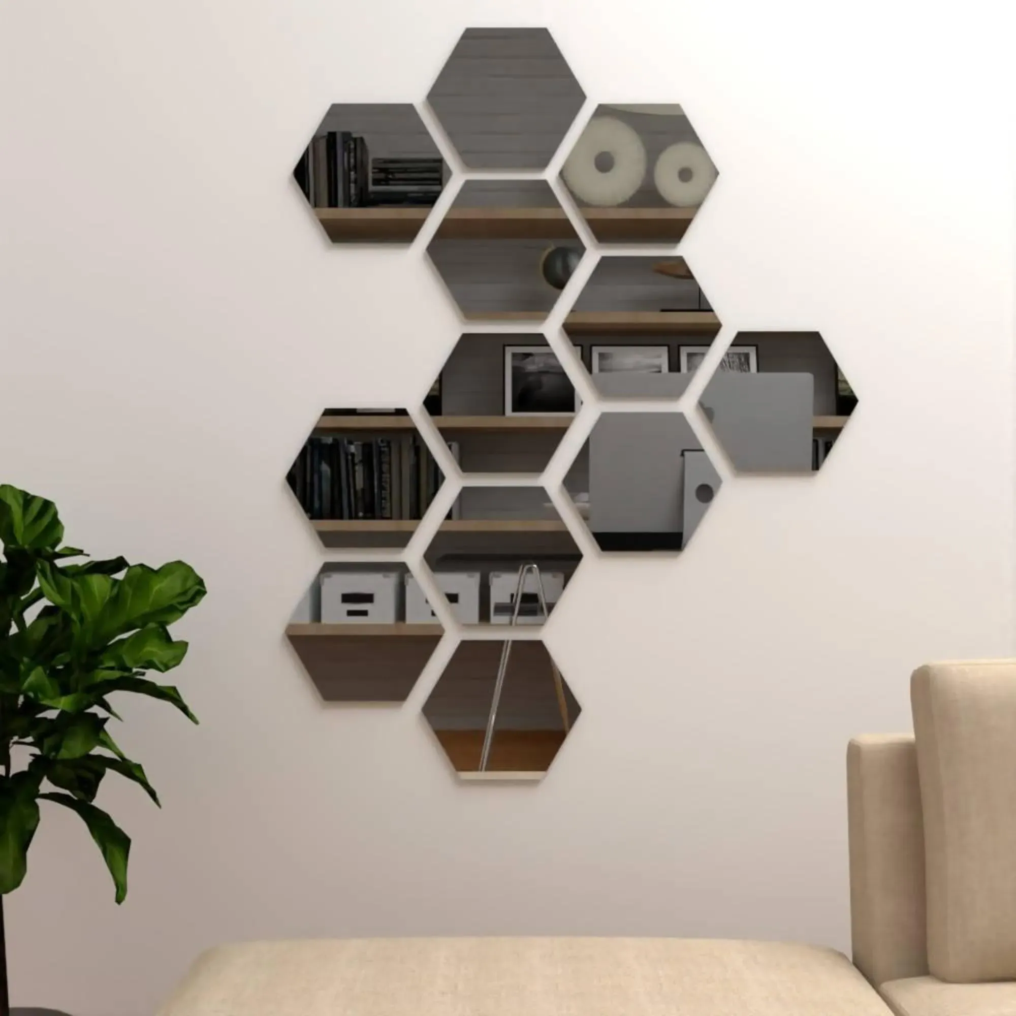 Espejo Hexagonal Lirio, Gris, Diseño Moderno