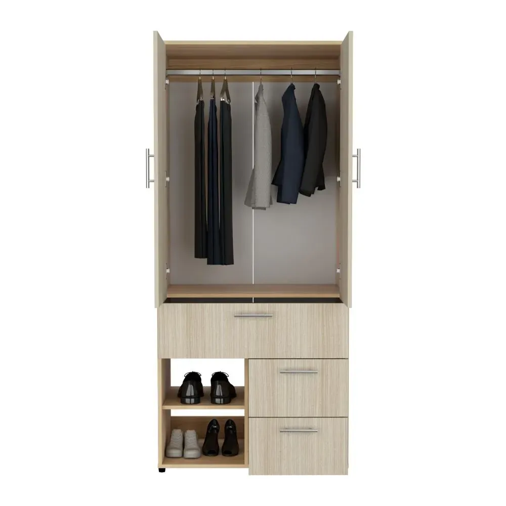 Closet Sevilla, Fresno Europeo, Con Dos Puertas Abatibles Y Tres Cajones