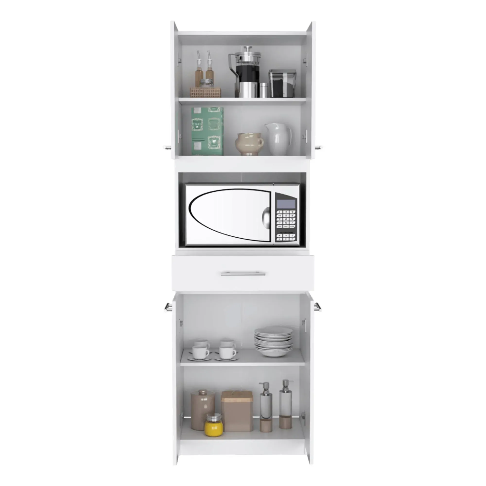 Módulo Microondas Delfi, Blanco, Con Cuatro Puertas Abatibles y Amplio Espacio Para Almacenamiento