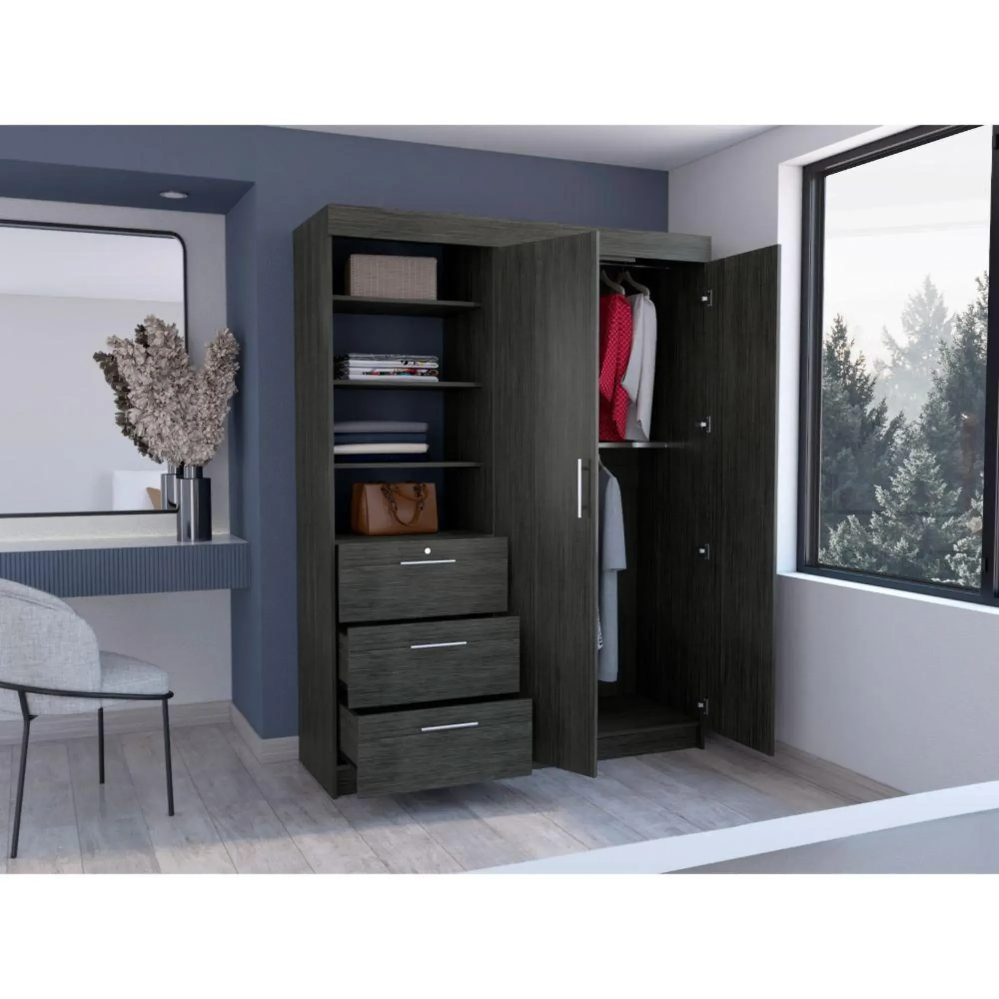 Closet Pekín, Gris, Con Dos Puertas Abatibles y Tres Cajones Organizadores ZF