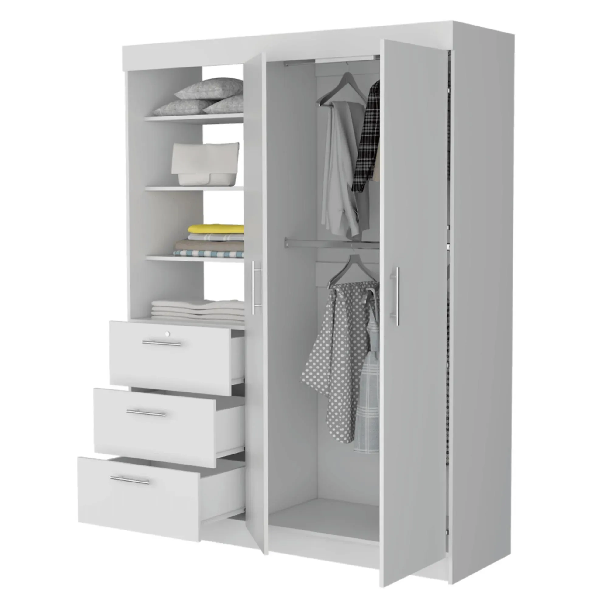 Closet Pekín, Blanco Vainilla,Con Dos Puertas Abatibles y Tres Cajones Organizadores