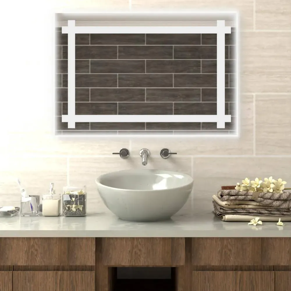 Espejo Rectangular Broni, Gris, Con Luz Led