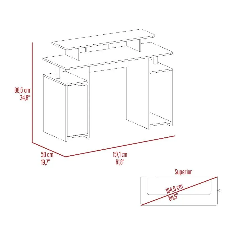 Escritorio Gamer Kein 2, Wengue Y Rojo, Con Espacio Adicional Para Pantallas