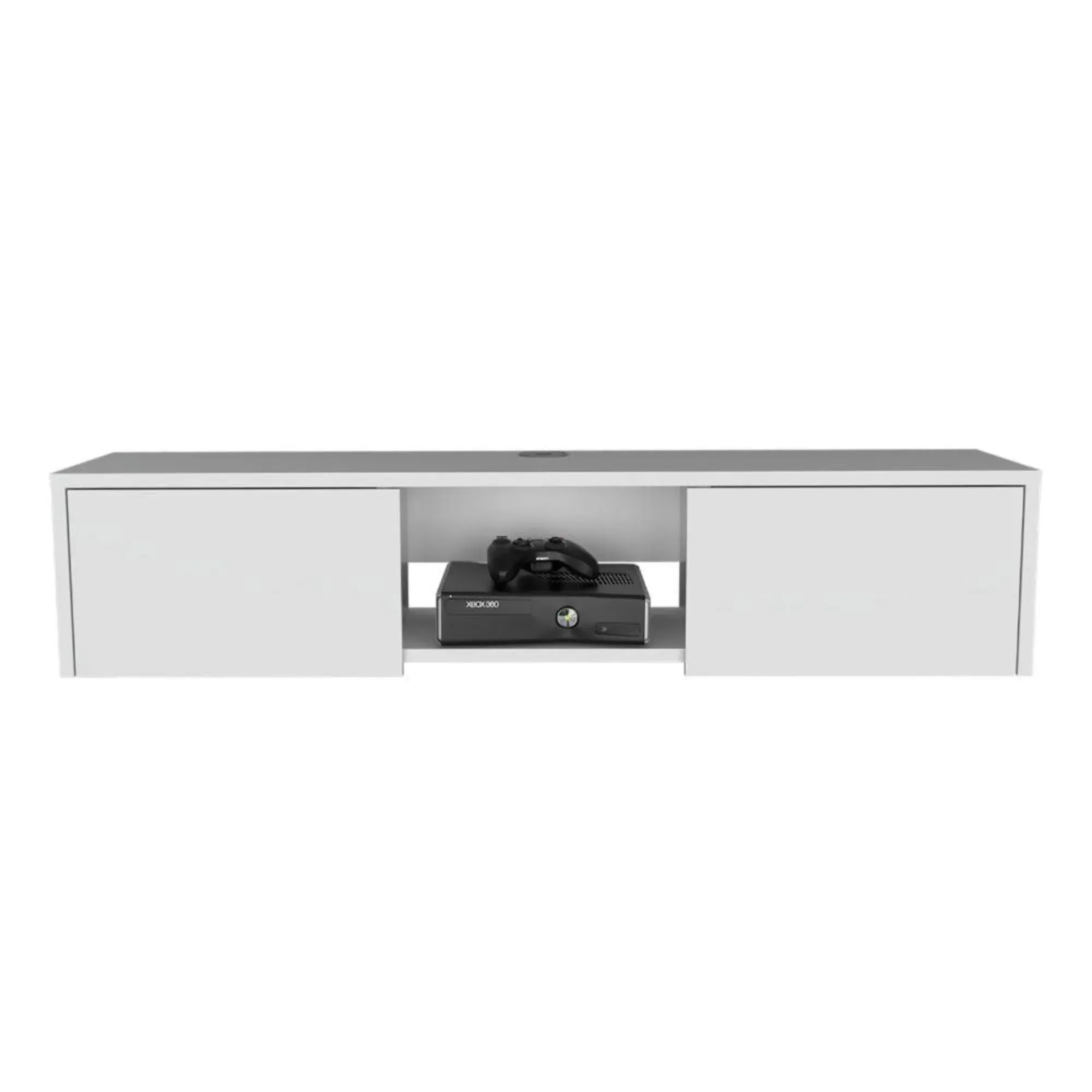 Mesa Para Tv Flotante Gleid, Blanco, Con Dos Puertas Abatibles