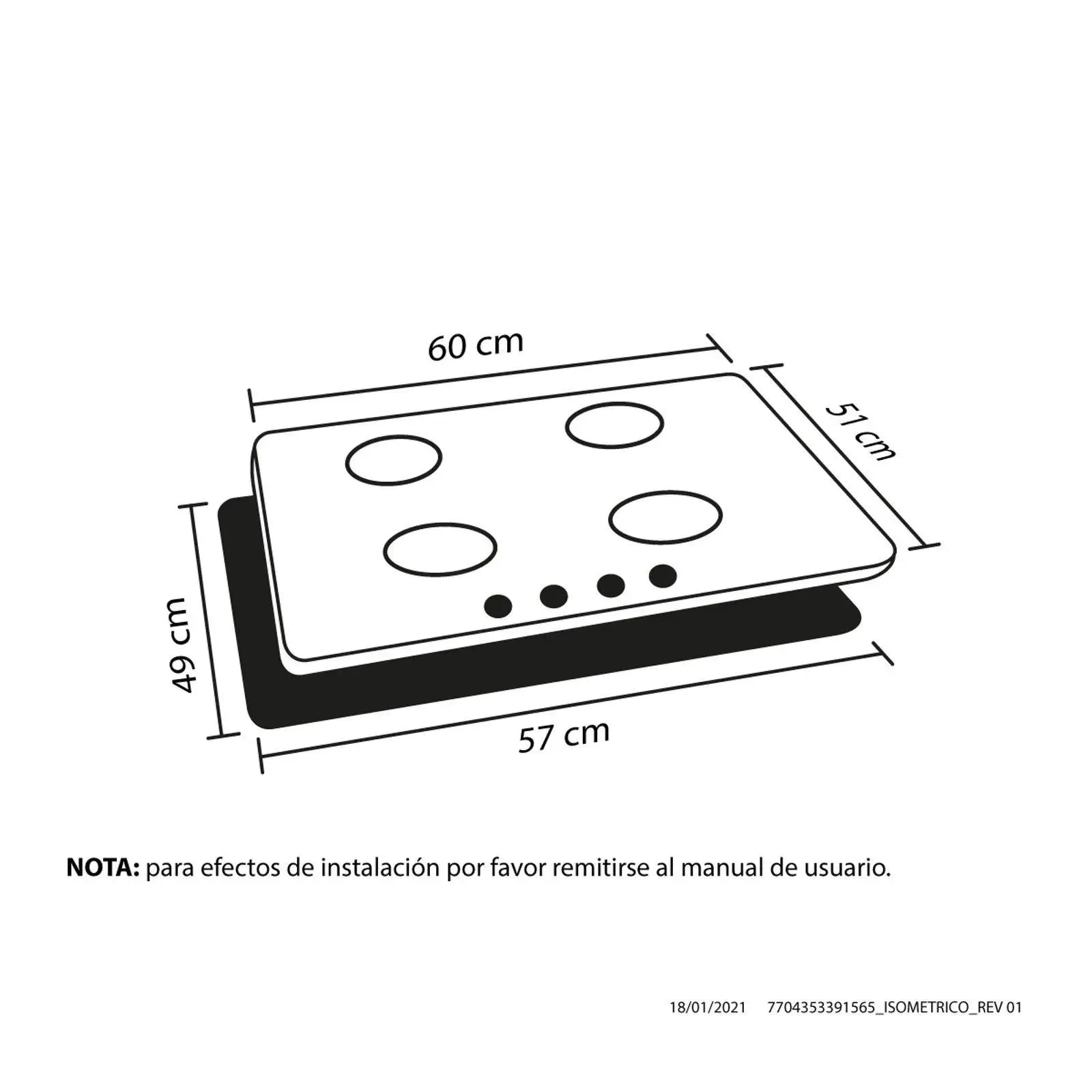 Estufa de empotrar Sésamo Inox 60 cm  Hierro fundido gas natural Haceb