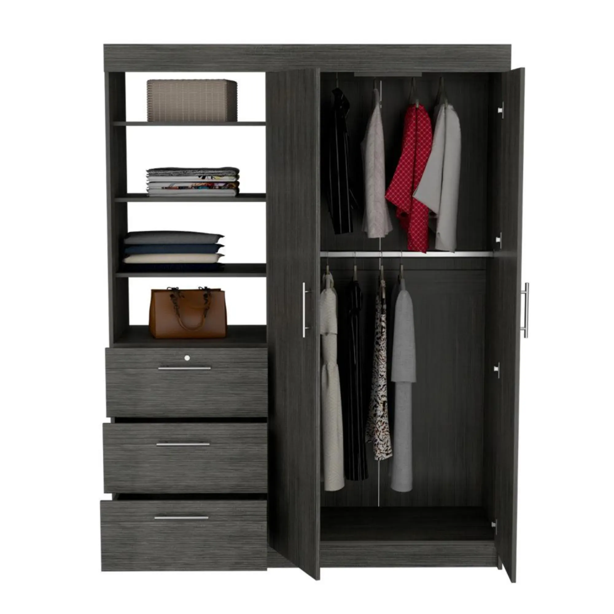 Closet Pekín, Gris, Con Dos Puertas Abatibles y Tres Cajones Organizadores ZF