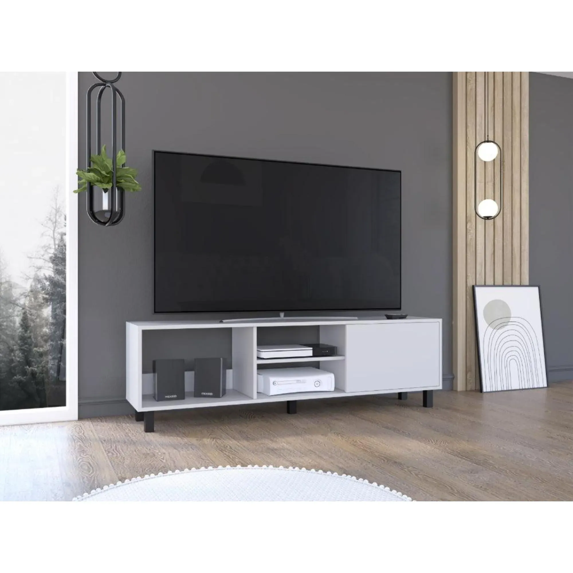 Mesa Para Tv Tunez, Blanco, Para Televisor Hasta 70 Pulgadas