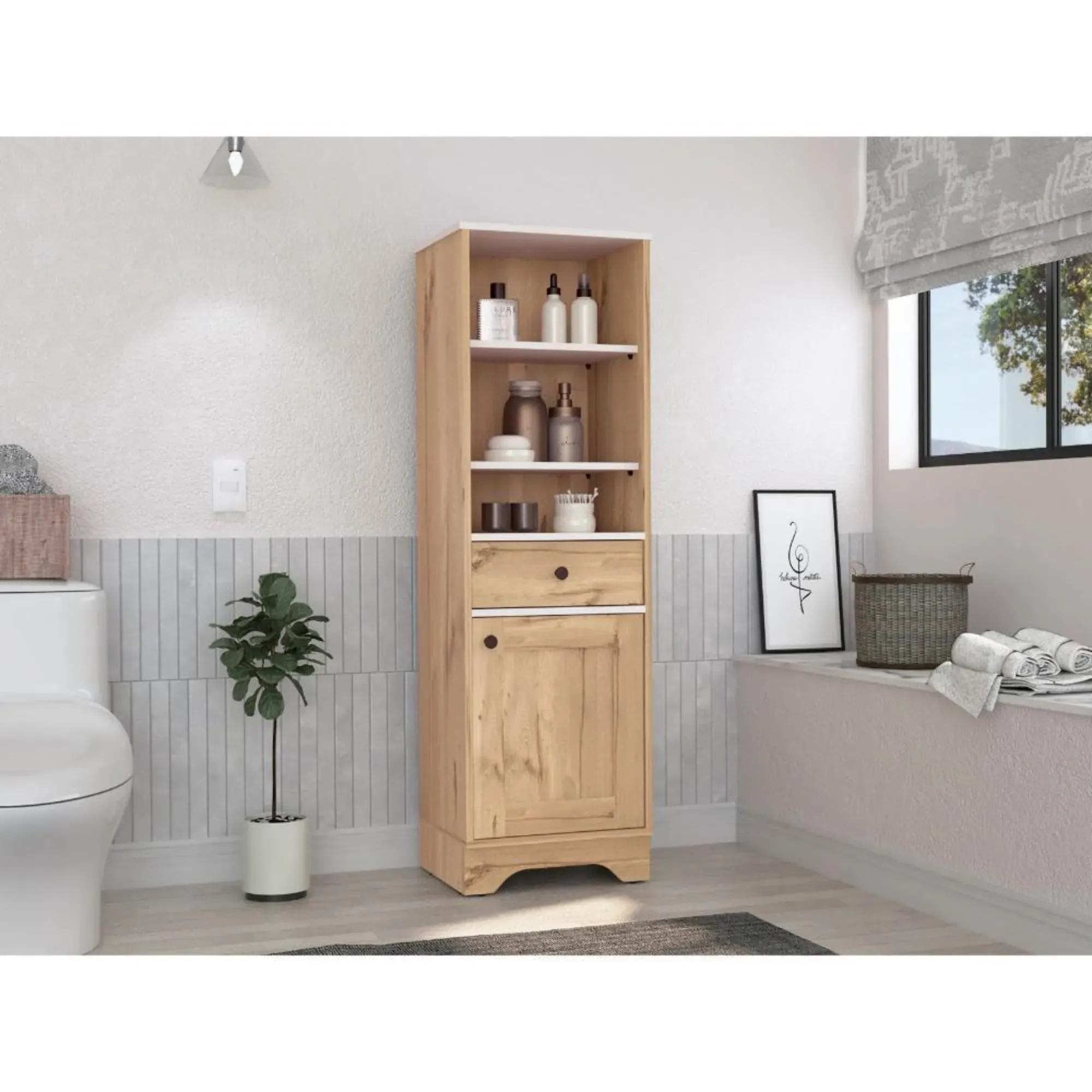 Gabinete De Baño Aqua 2, Café Claro y Blanco, Con Variedad De Entrepaños