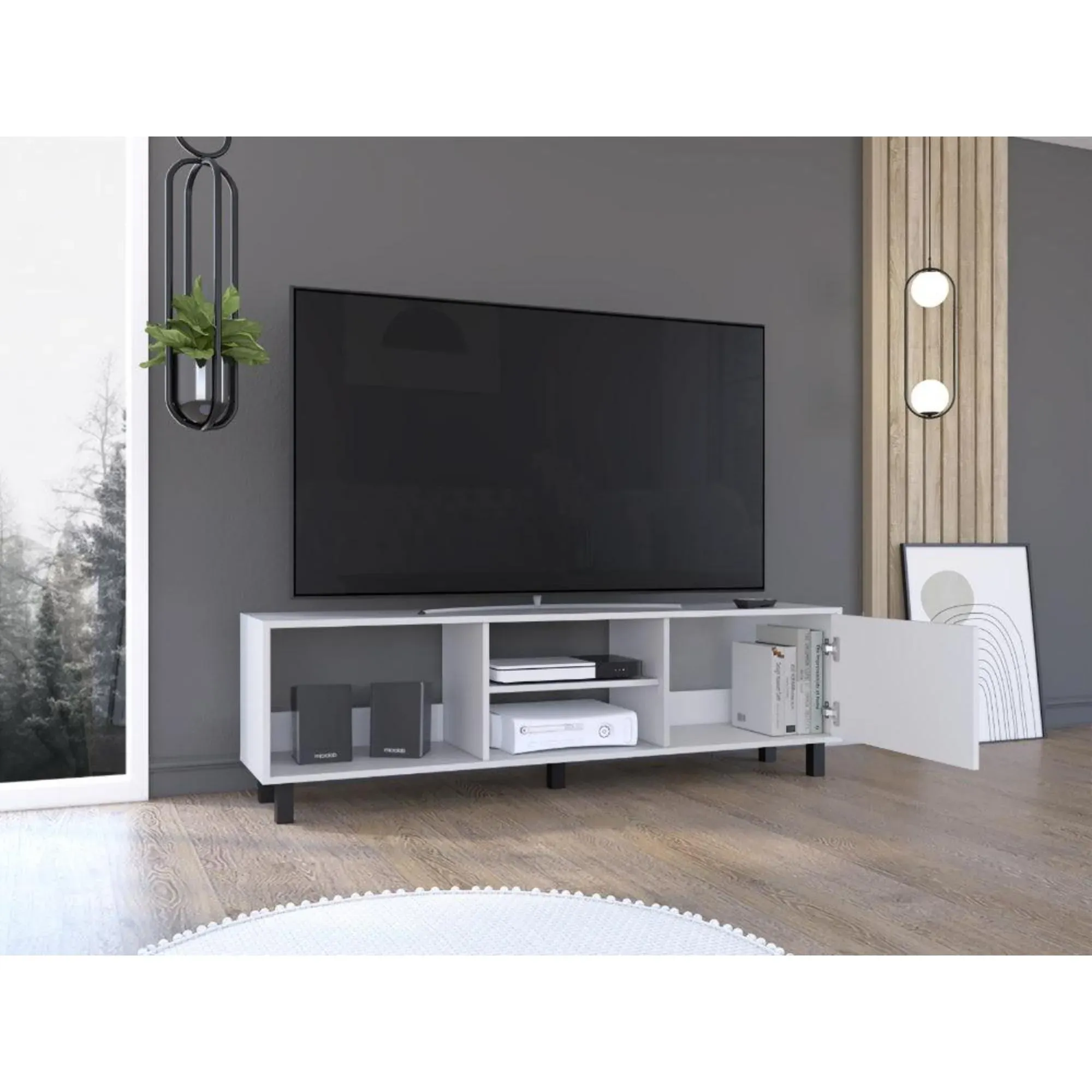 Mesa Para Tv Tunez, Blanco, Para Televisor Hasta 70 Pulgadas