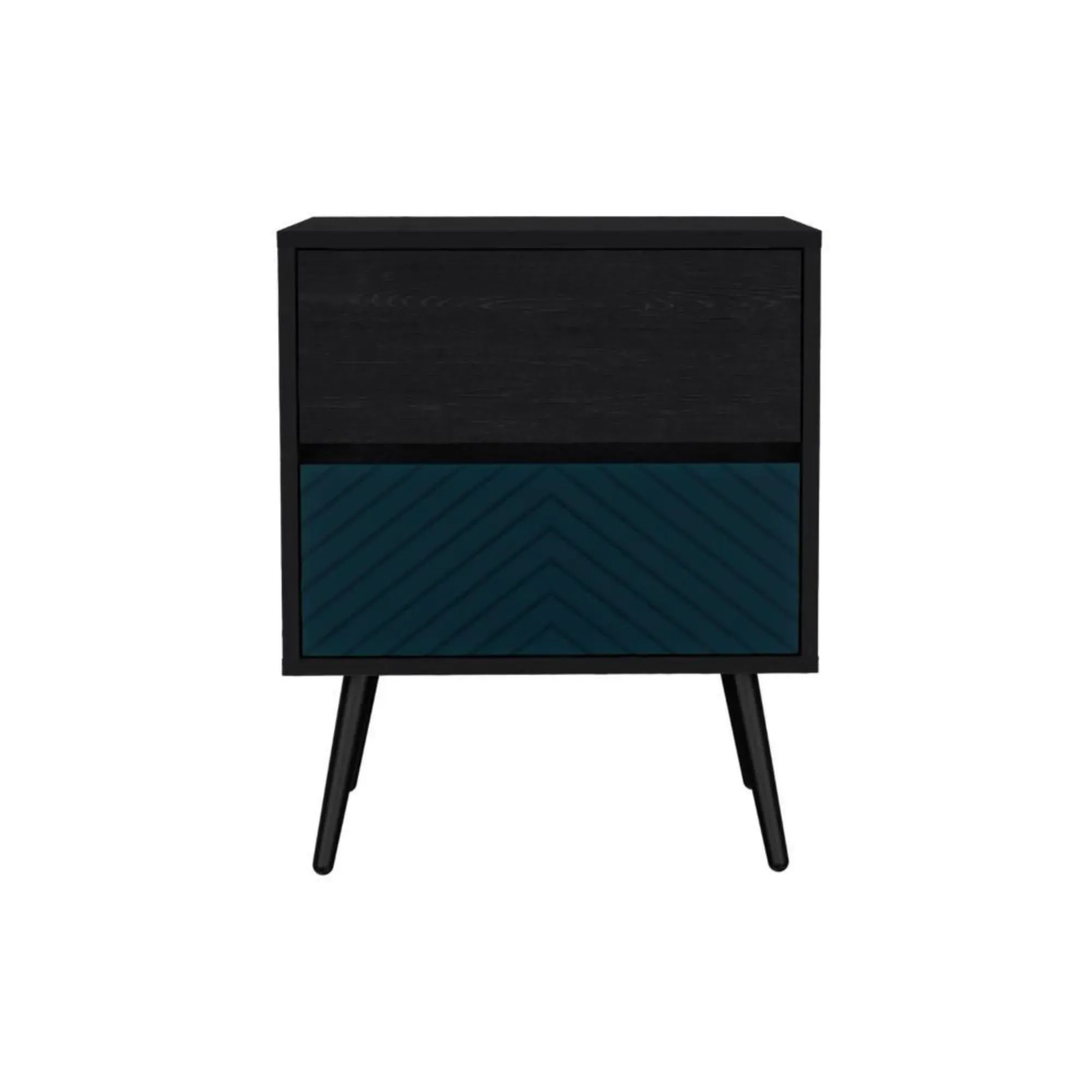 Mesa De Noche Lutso, Negro y Azul, Con Patas De Madera