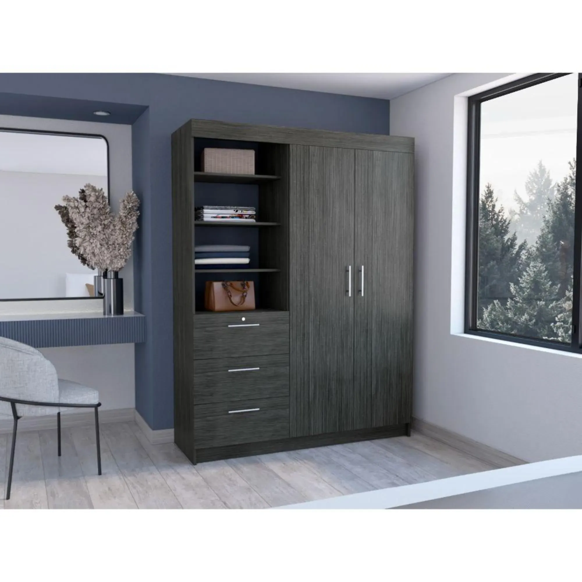 Closet Pekín, Gris, Con Dos Puertas Abatibles y Tres Cajones Organizadores ZF