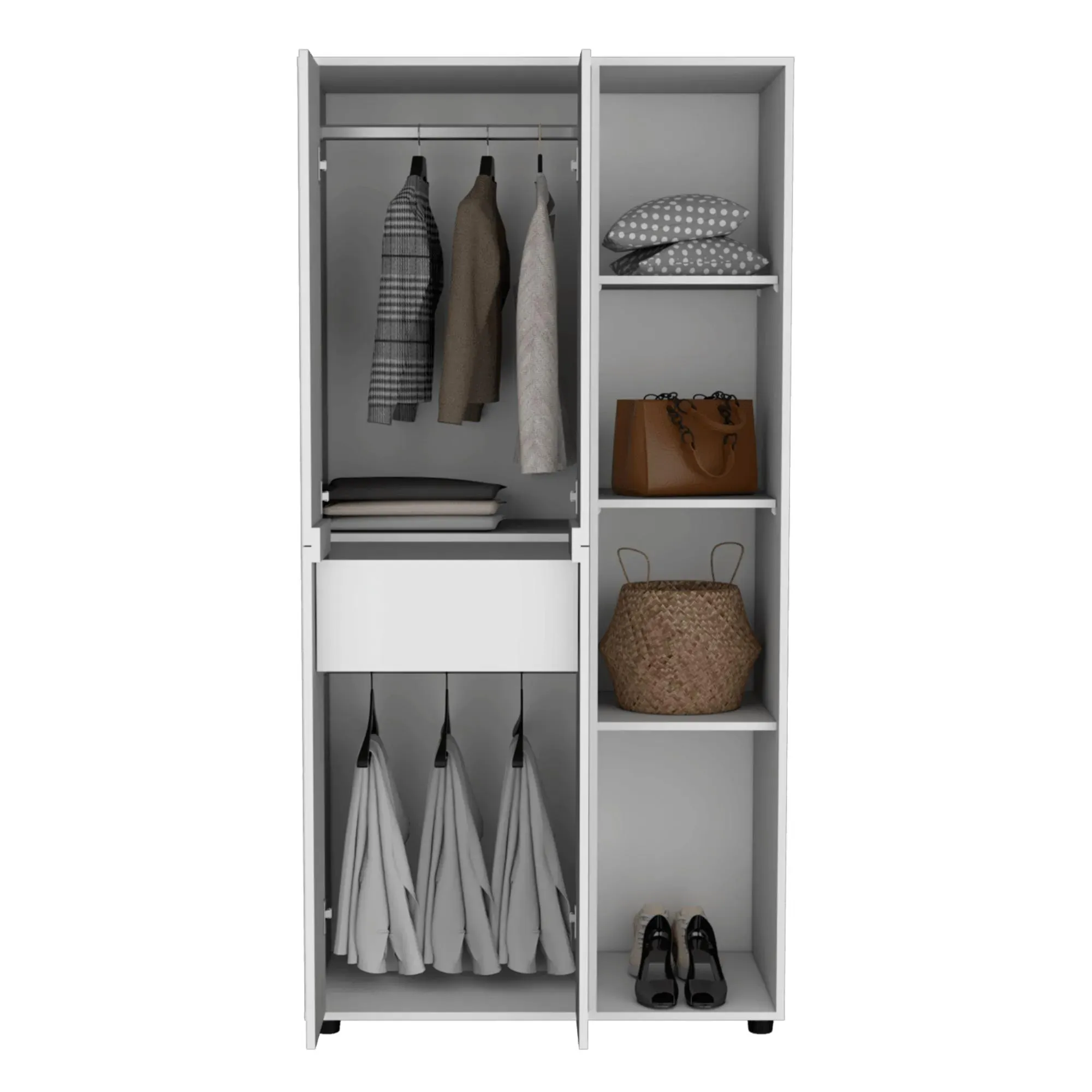 Closet Mandi, Blanco, Con Dos Tubos y Un Cajon Deslizable ZF