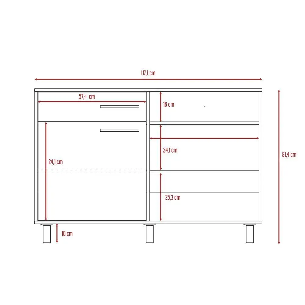 Mueble Multiusos Tiberi, Wengue Y Miel, Con Una Puerta Batiente Y Múltiples Entrepaños