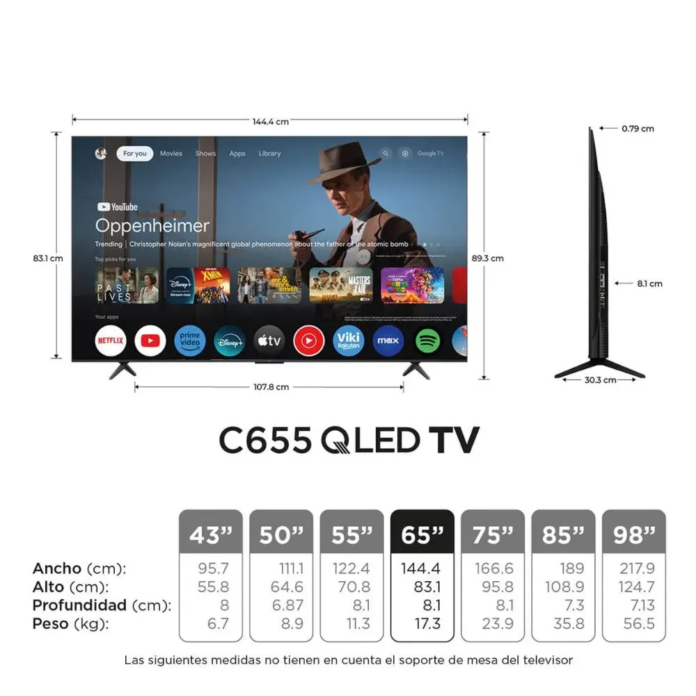 Televisor TCL 65" Pulgadas C655 Advanced 4K-UHD QLED Smart TV Google