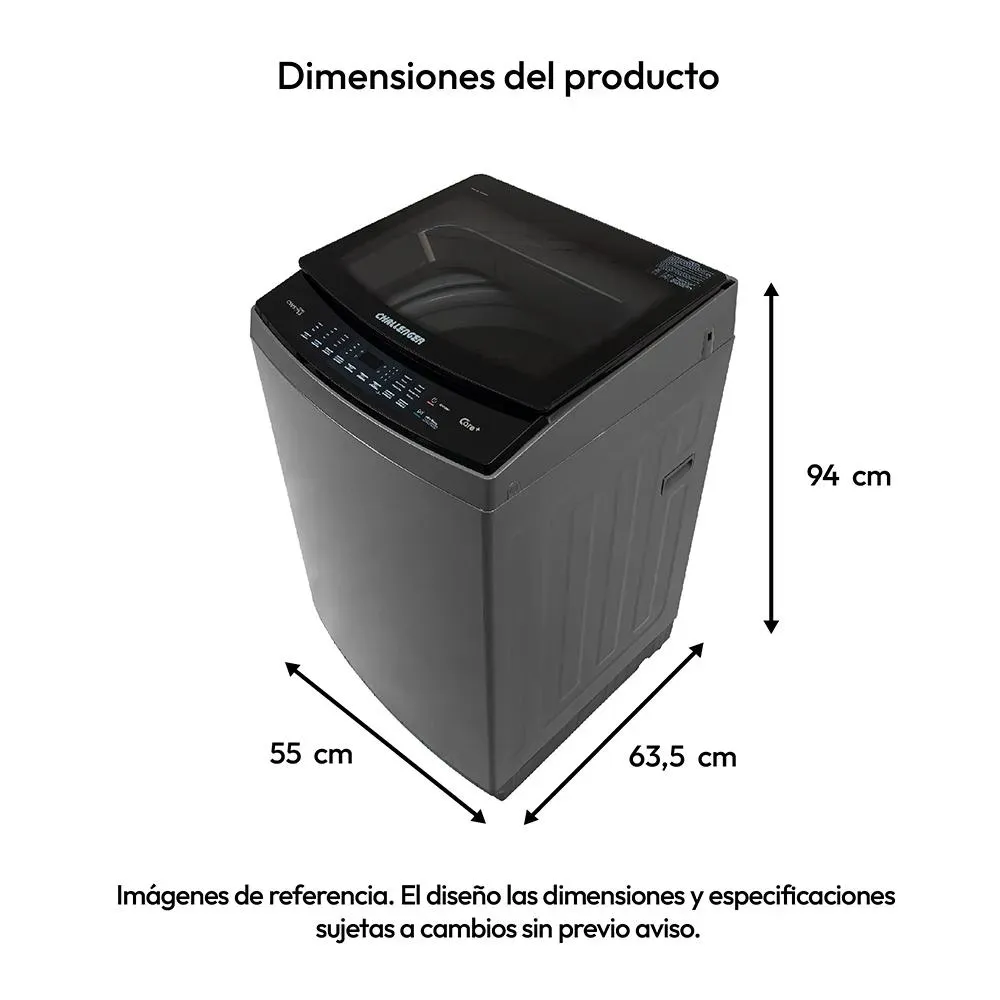 Lavadora Automática 13 Kg - De 29 Lb Challenger, Color Gris