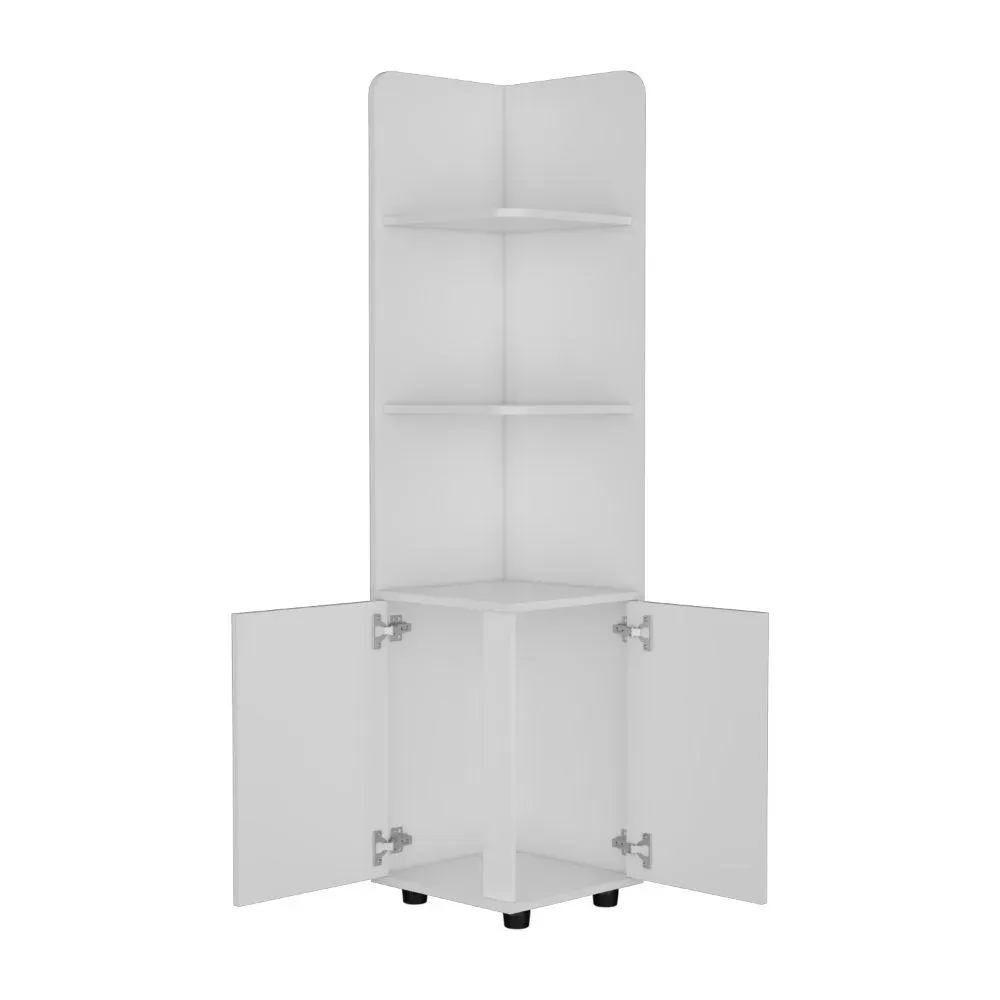 Mueble Esquinero Malibu, Blanco, Con Dos Puertas Abatibles y Patas Metalicas ZF