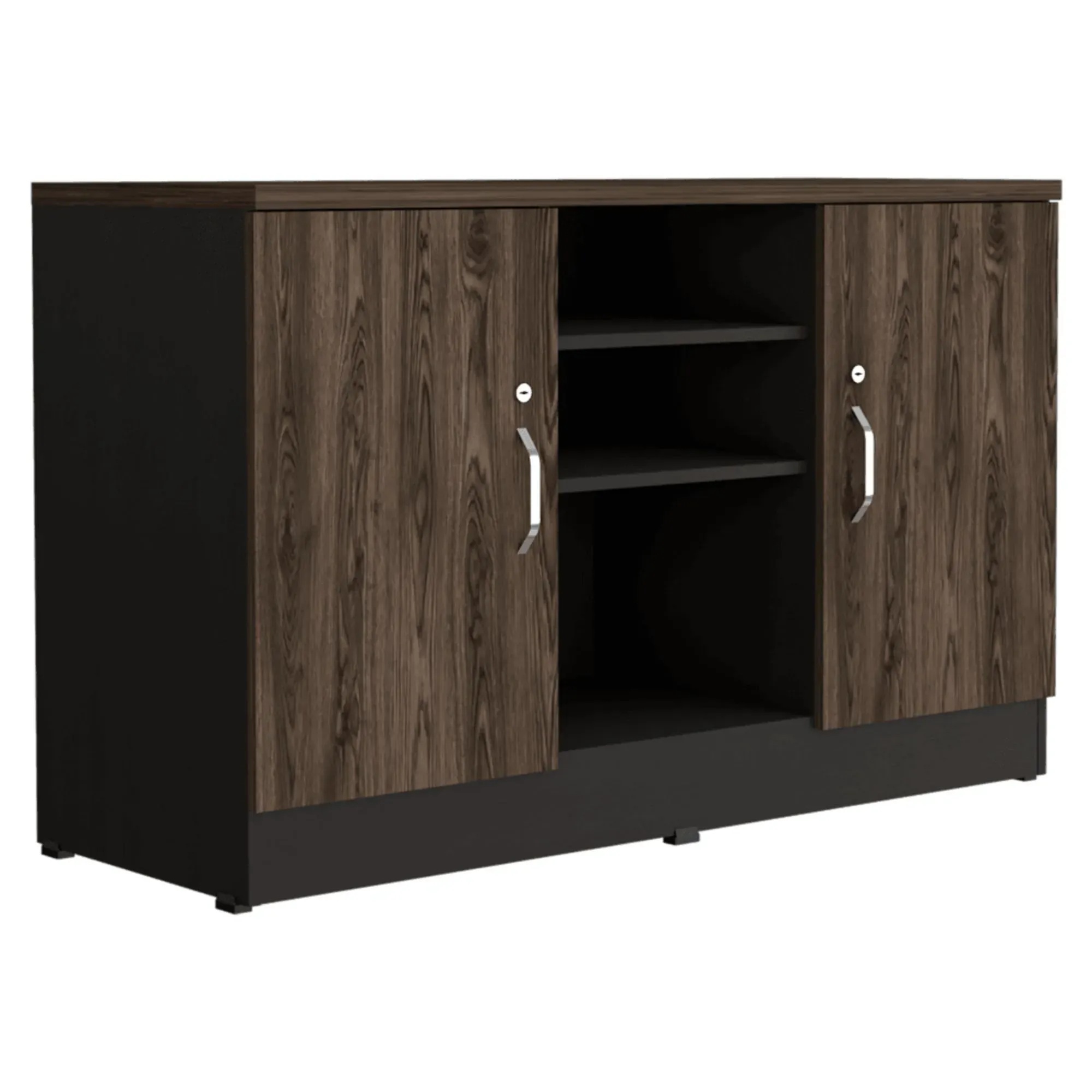 Mueble Auxiliar Recibidor Concept, Negro Soft y Chocolate, Con Dos Puertas Batientes