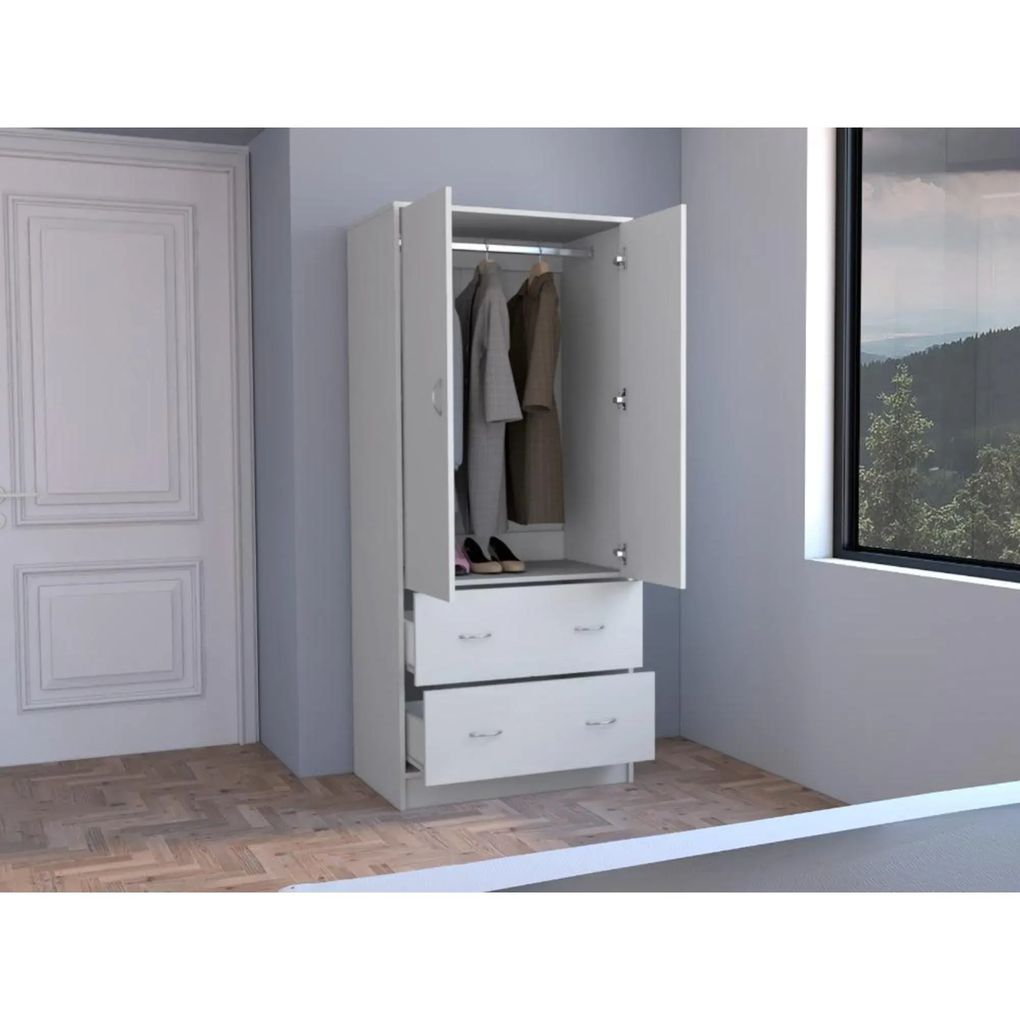 Closet Pilic, Blanco, Dos Cajones Con Gran Capacidad De Almacenamiento ZF