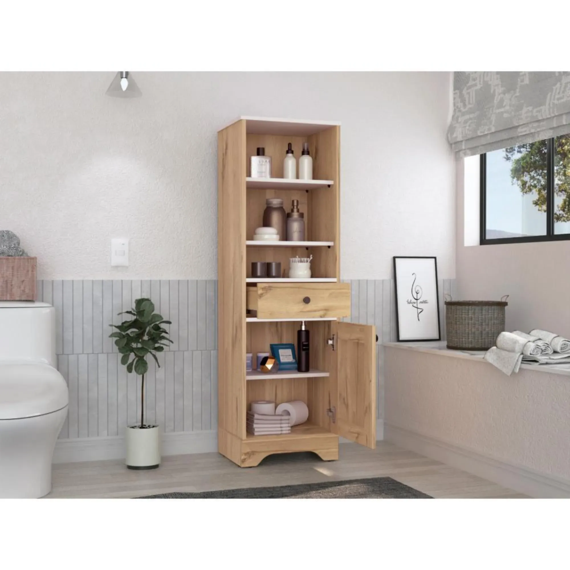 Gabinete De Baño Aqua 2, Café Claro y Blanco, Con Variedad De Entrepaños