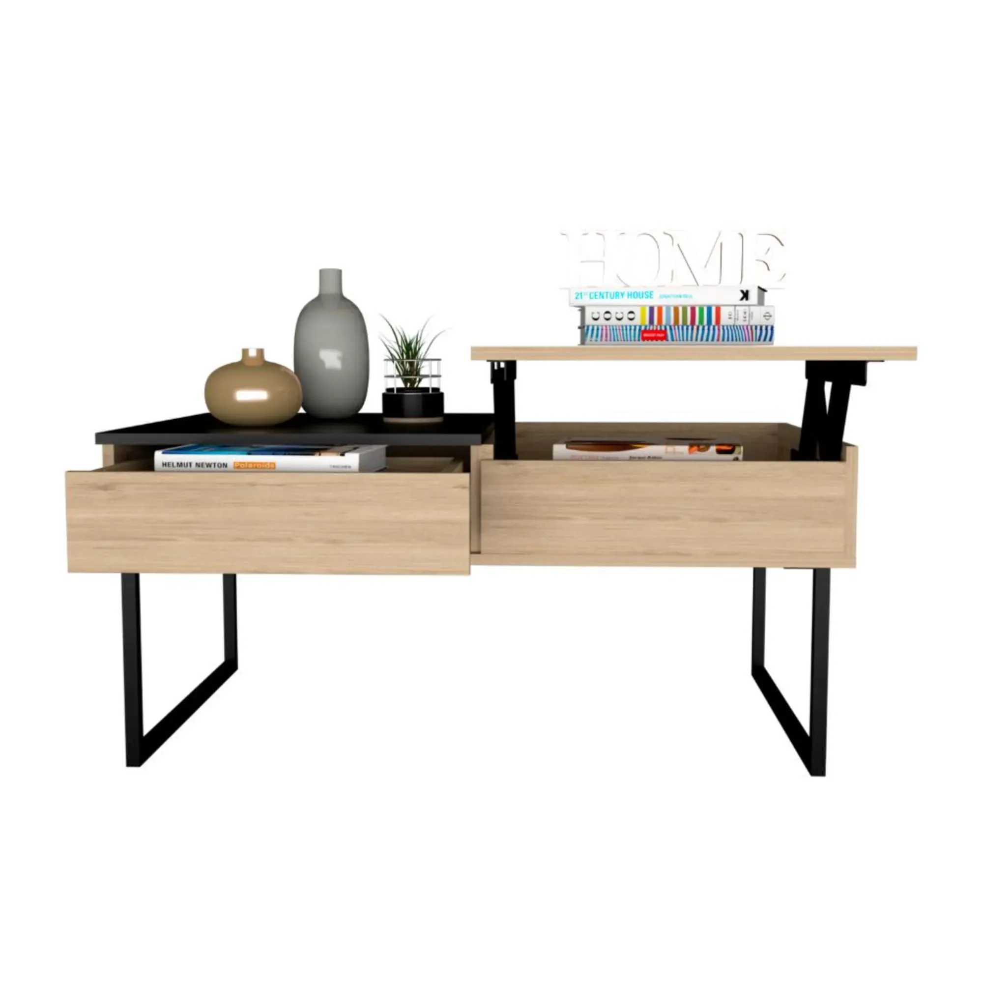 Mesa De Centro Salento, Beige Con Gran Capacidad De Almacenamiento