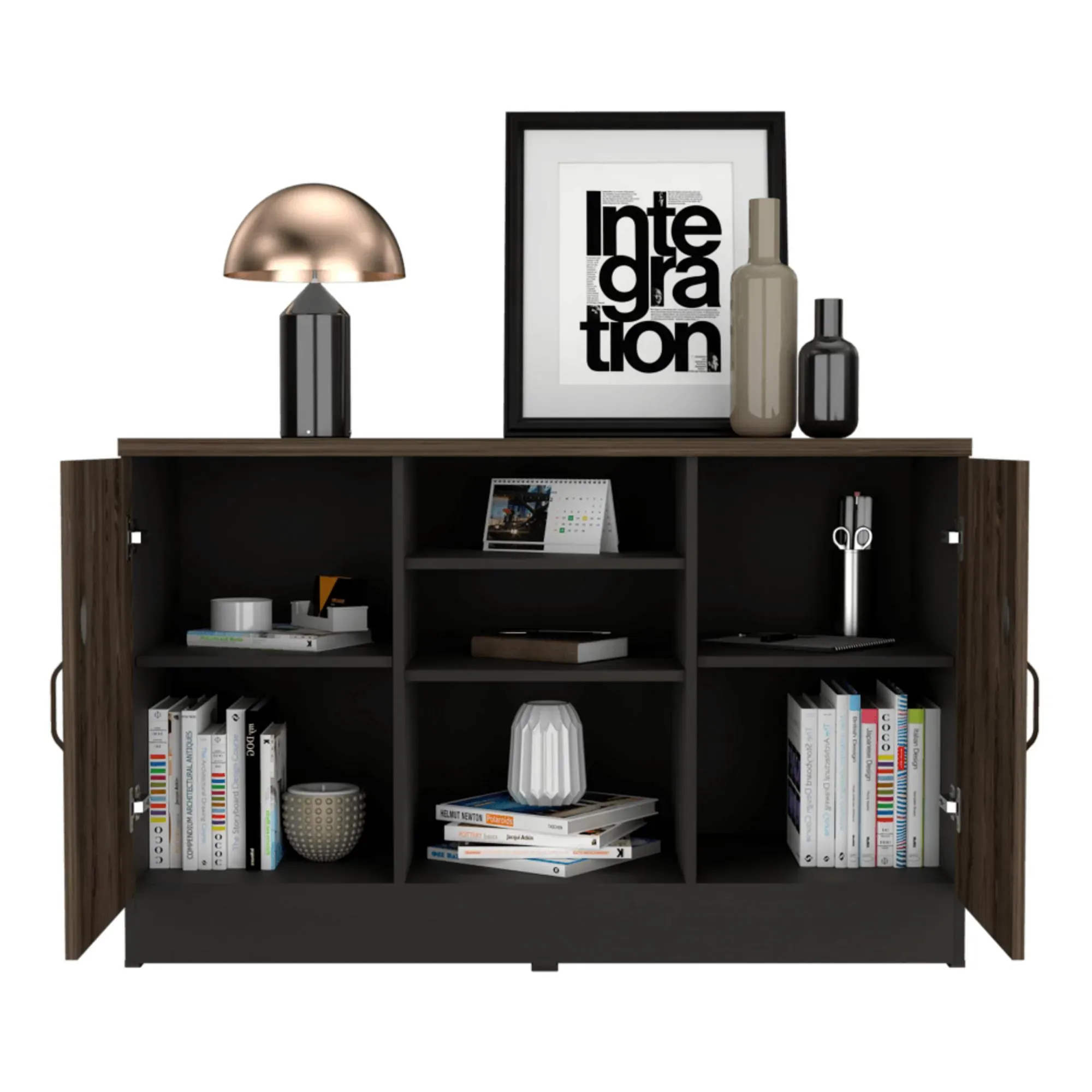 Mueble Auxiliar Recibidor Concept, Negro Soft y Chocolate, Con Dos Puertas Batientes