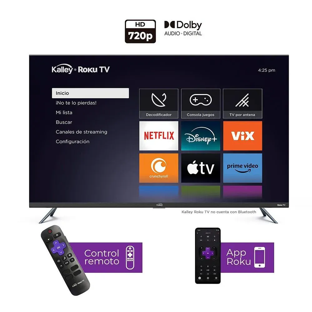 Televisor Kalley 32" Pulgadas Sistema Operativo Roku, HD Negro