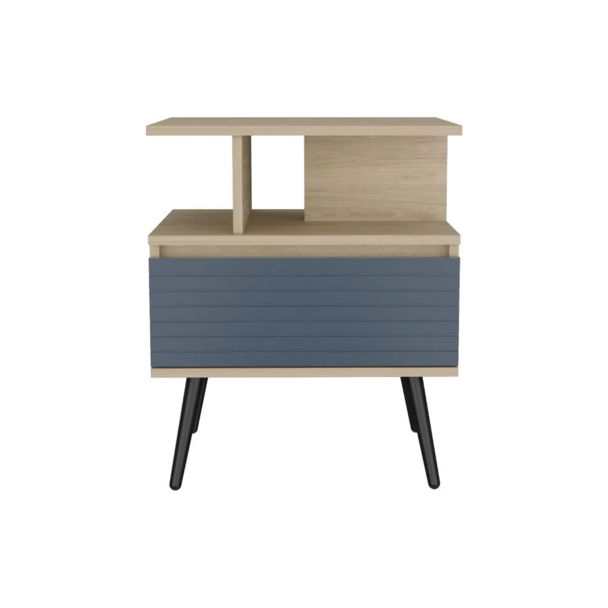 Mesa De Noche Nevis, Beige, Con Patas En Madera