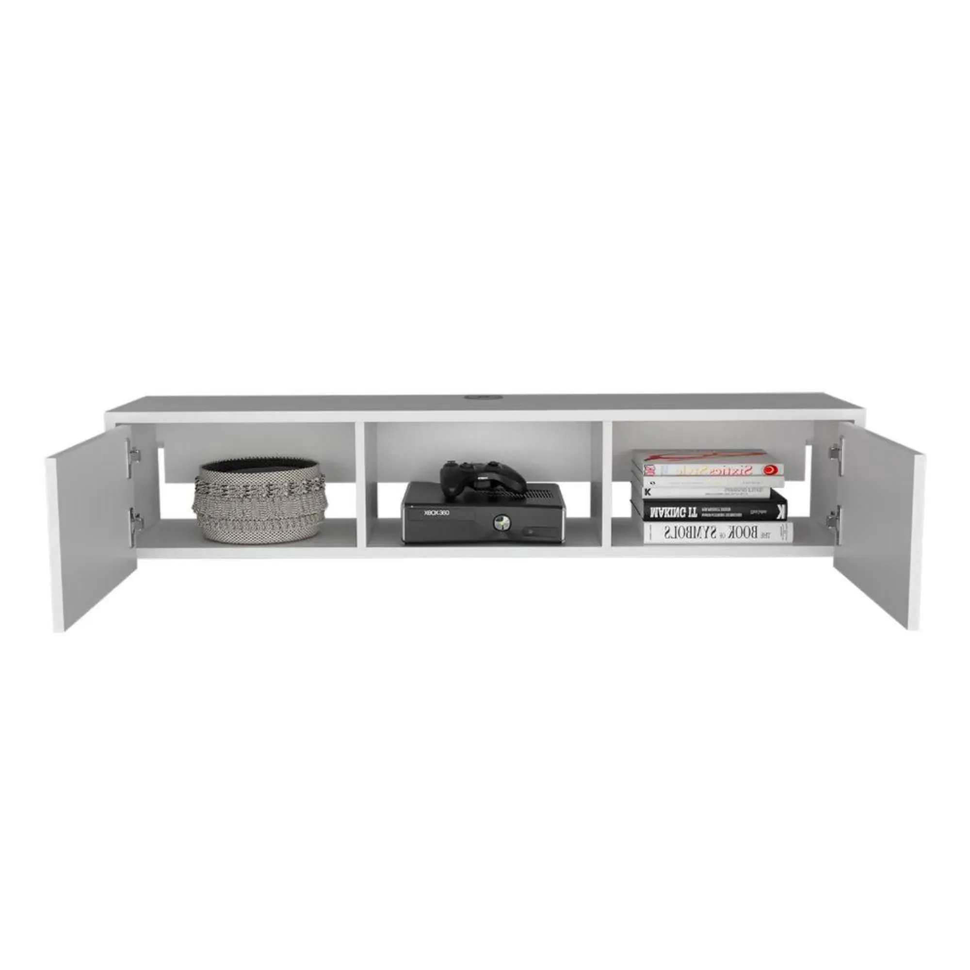 Mesa Para Tv Flotante Gleid, Blanco, Con Dos Puertas Abatibles