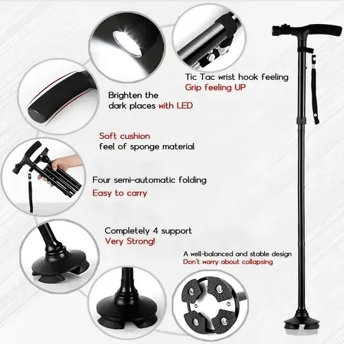 Baston Ortopedico Trusty Cane Con Linterna Luz Led Plegable