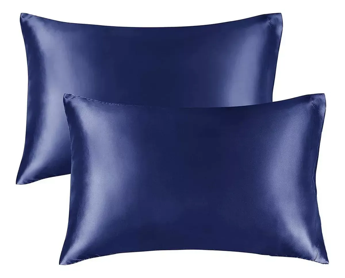 Funda Almohada Satin Saten Tipo Seda Set X2 Unds 100cm X 76cm Color 76x50 Azul Marino