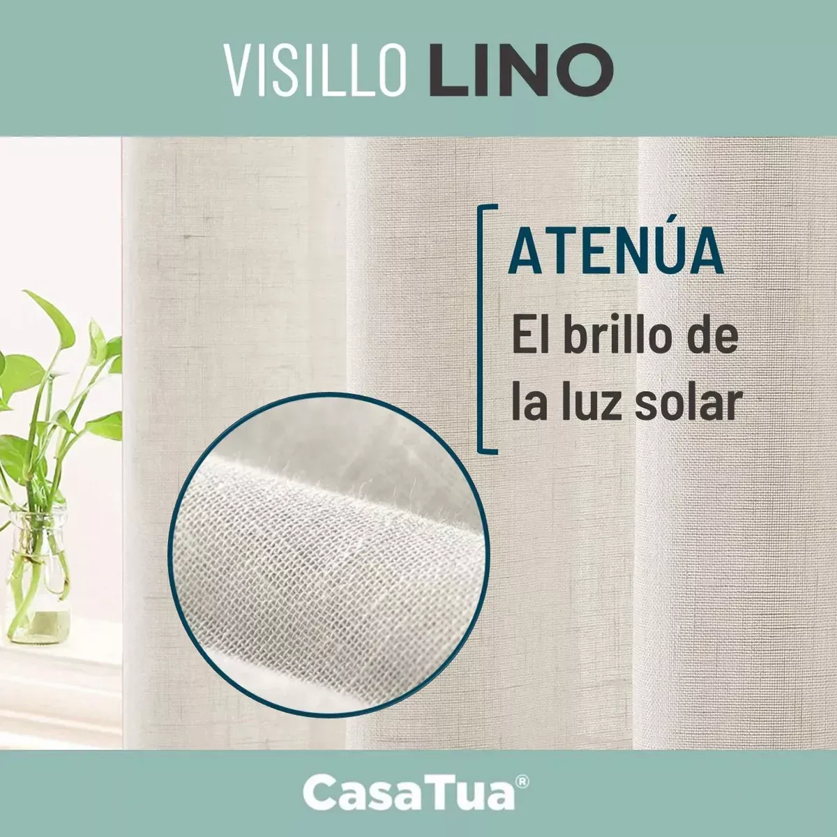 Cortina Visillo Velo Set De 2 Paños 135x220cm C/u Textura Lino Color Beige