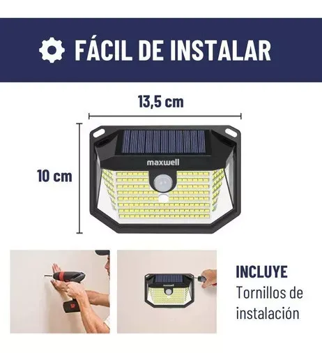 Foco Solar One Pixel Led Exterior Pared Unitario + Sensor