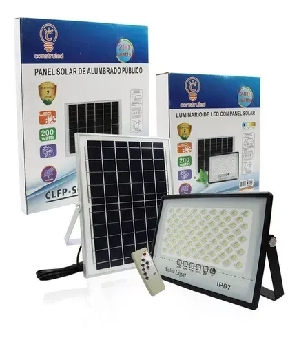 Reflector Led Con Panel Solar 200w Luz Blanca