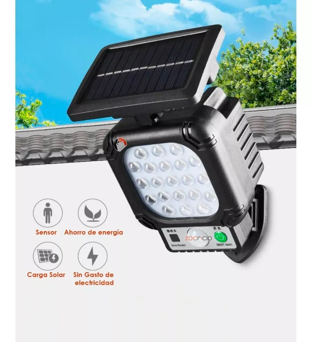 Lampara Led Con Panel Solar Y Sensor 21 Leds Impermeable Color Negro