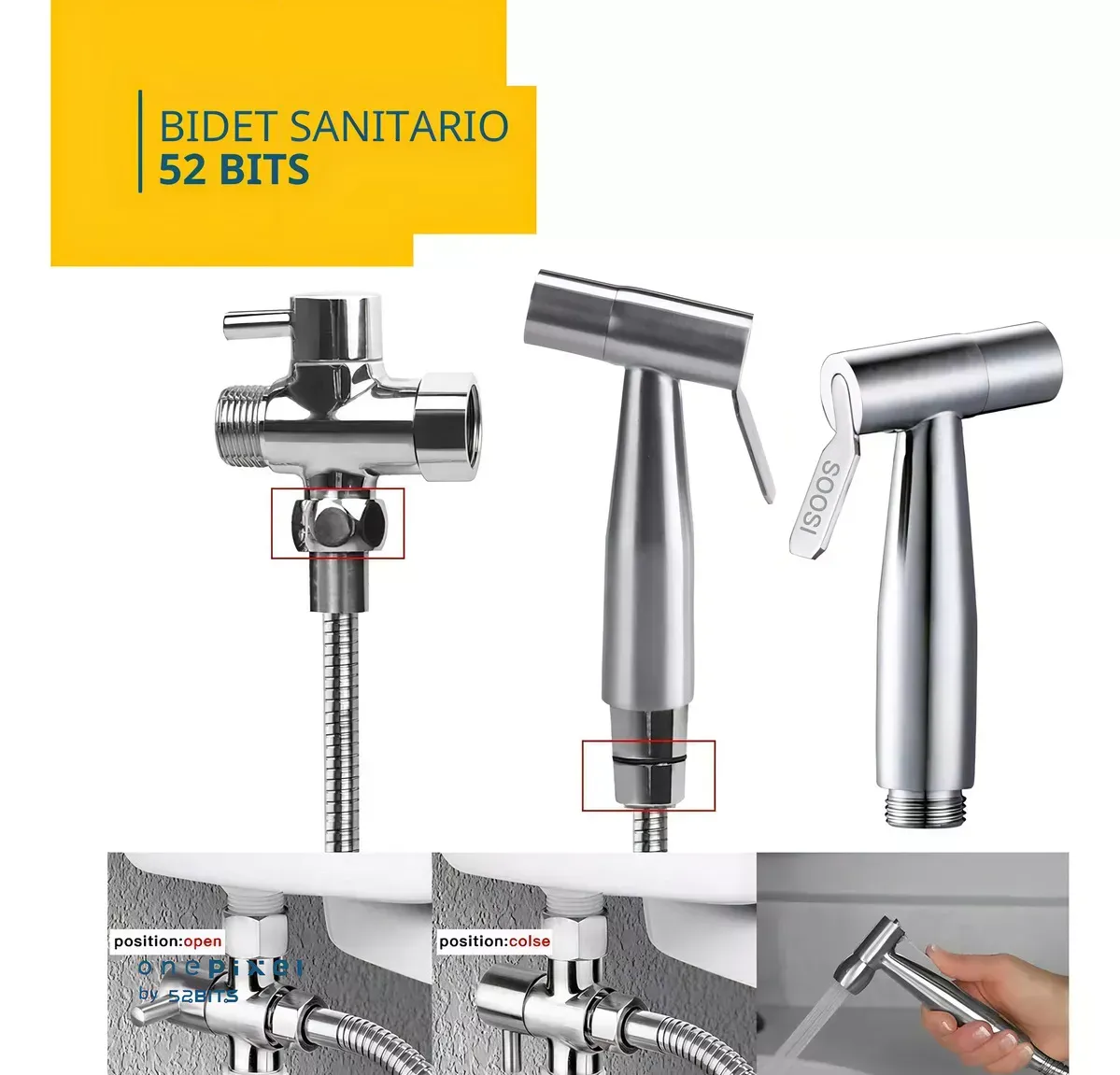 Bidet Sanitario Acero Satinado Con Desviador Estandar 52 Bits