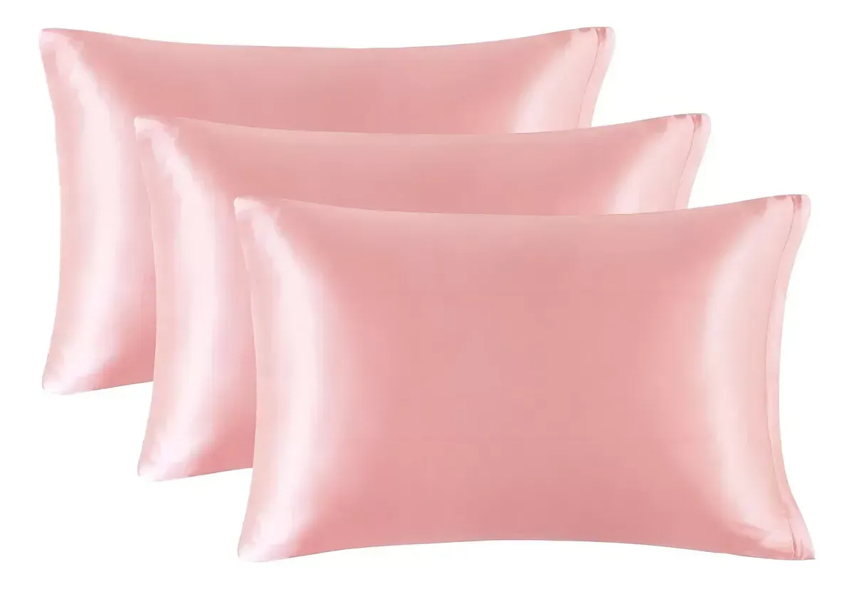 Funda Almohada Satin Tipo Seda Set 3 Unidades 50x76cm Color Coral