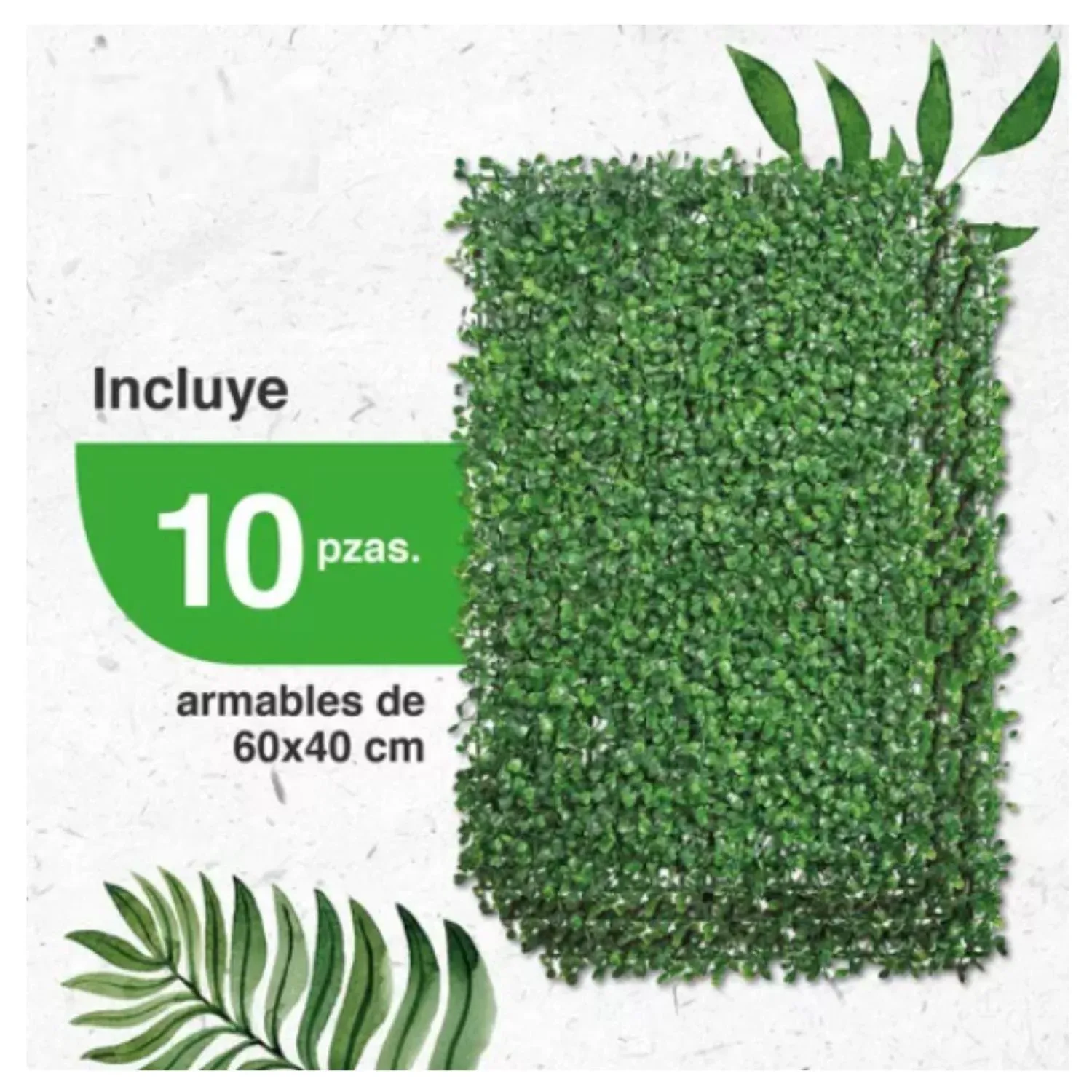 Tapete de Follaje Artificial Jardín Vertical 40x60cm Pack de 10 Unidades