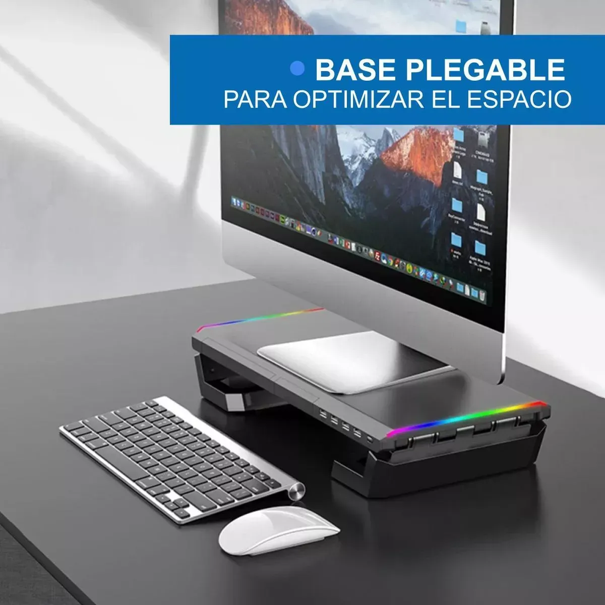 Soporte Monitor Rgb Organizador Escritorio Puerto Usb