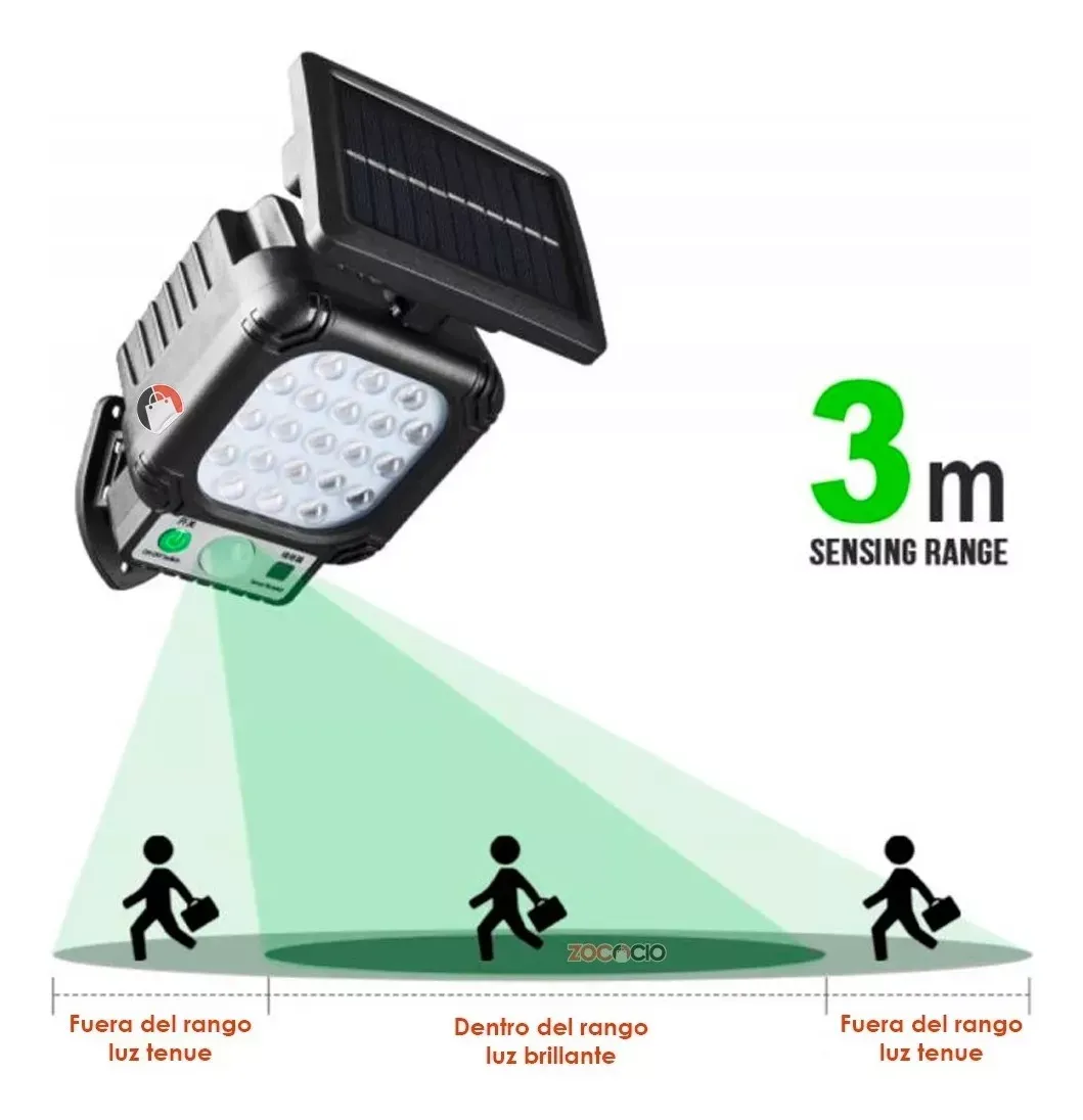 Lampara Led Con Panel Solar Y Sensor 21 Leds Impermeable Color Negro