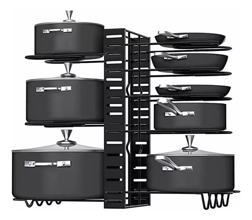 Estante Organizador Para Ollas Y Sartenes Ajustable Cocina Color Negro