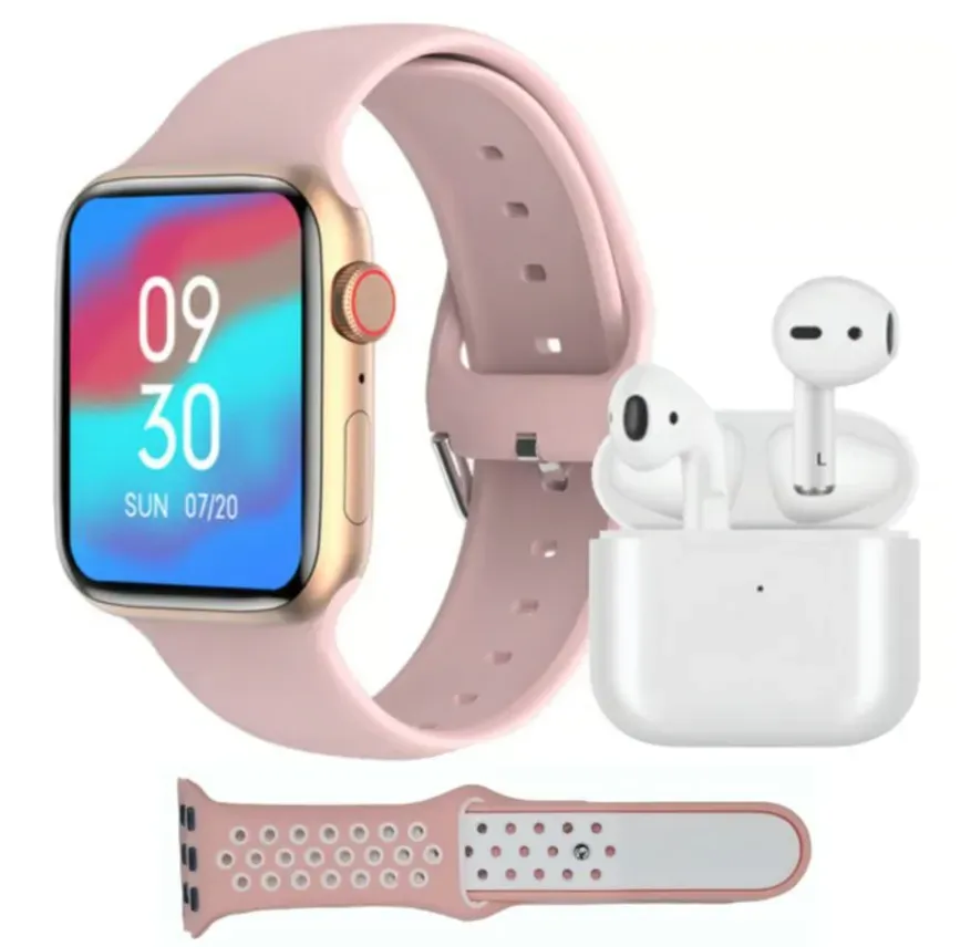 Combo Smart Watch Rosado T55 Especial + Auriculares + 2 Correa