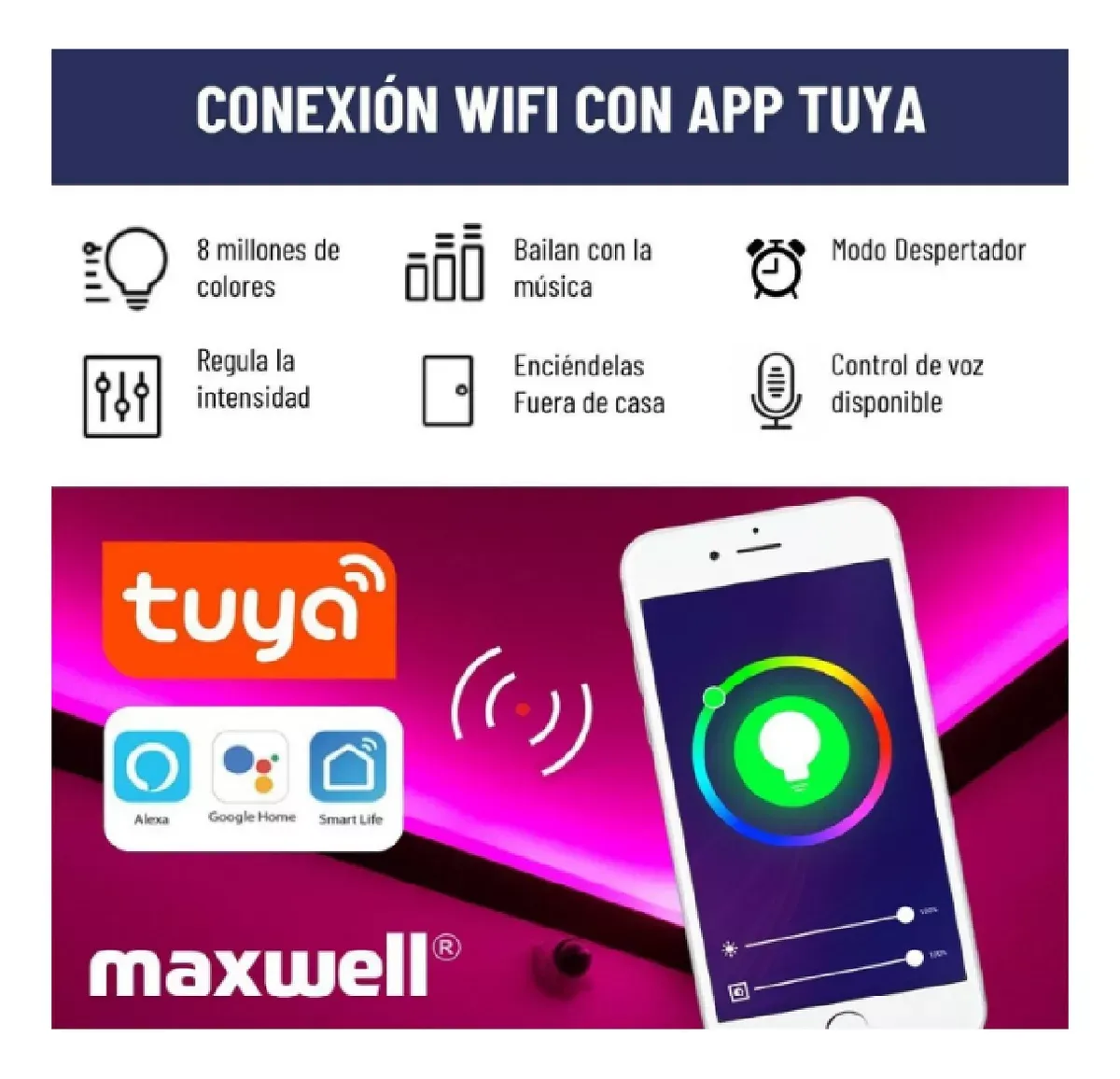 Luces Led Rgb App Tuya Control Y Bluetooth 10m Alexa Y Google